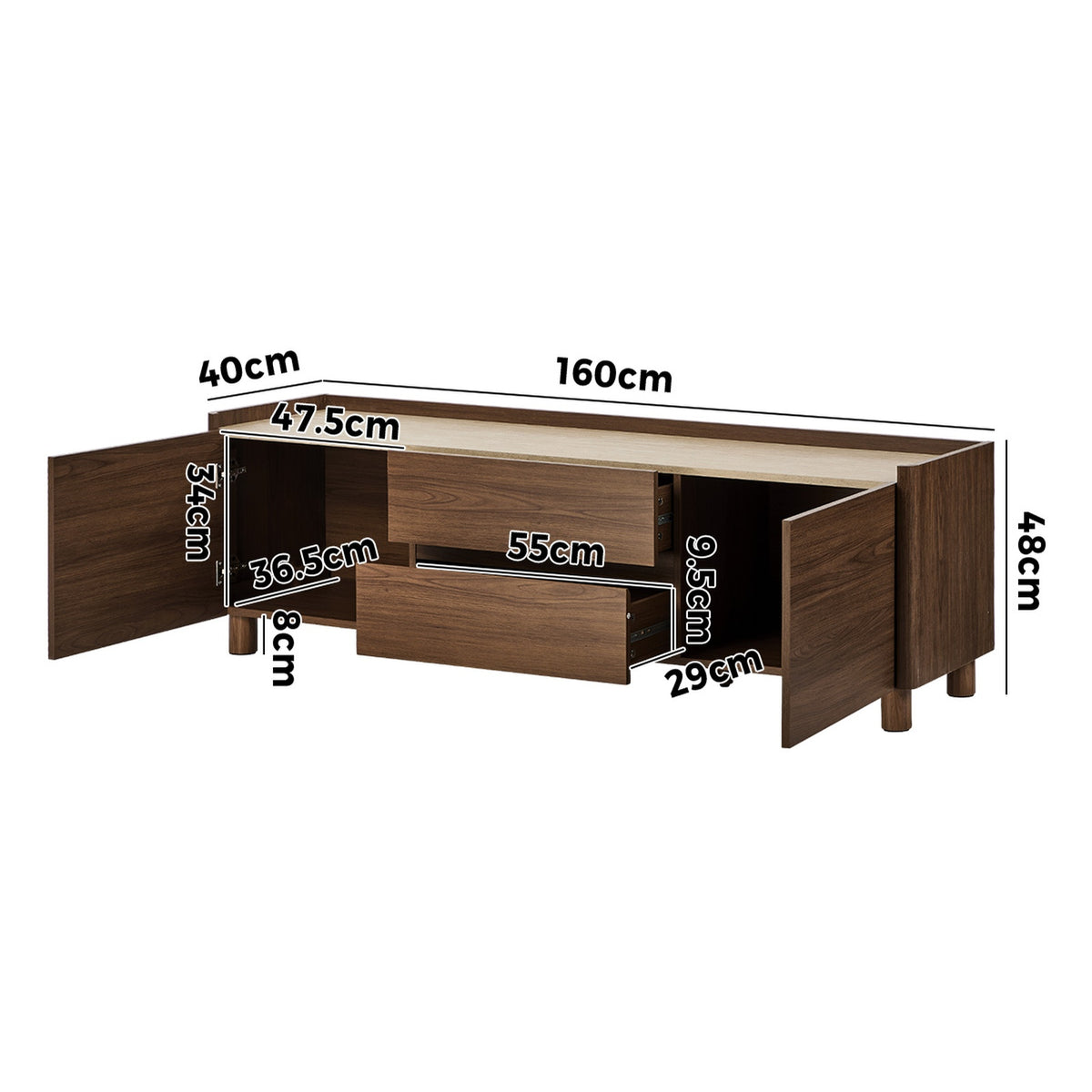 Oikiture 160cm TV Cabinet Entertainment Unit Stand Storage 2 Door 2 Drawer - Sunyee
