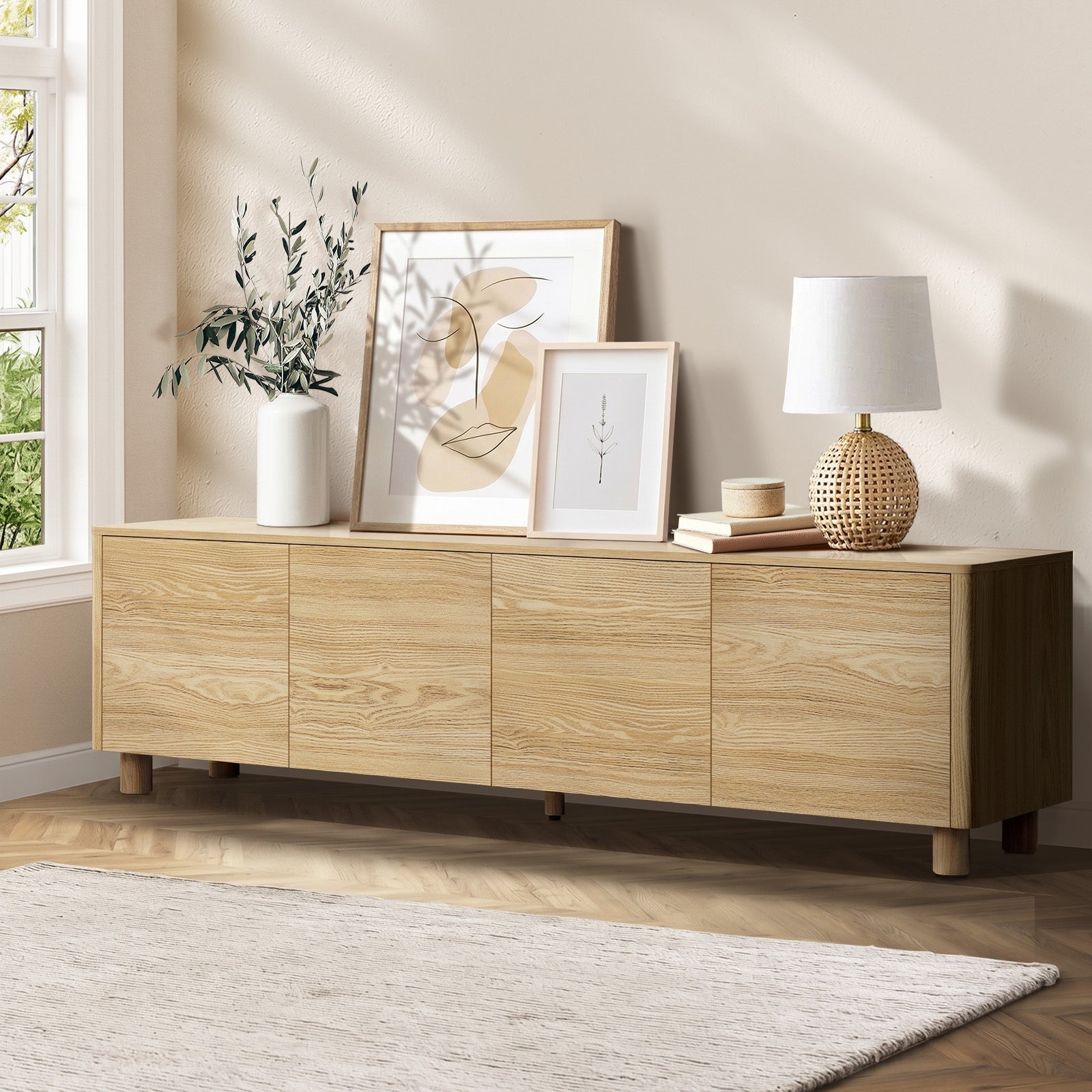 Oikiture TV Cabinet Entertainment Unit Stand 180cm Storage Shelves 4 Doors