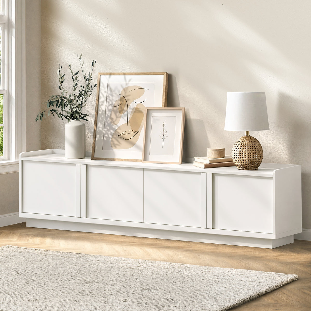 Oikiture 4 Door TV Cabinet 180cm Entertainment Unit Stand Storage Shelf White