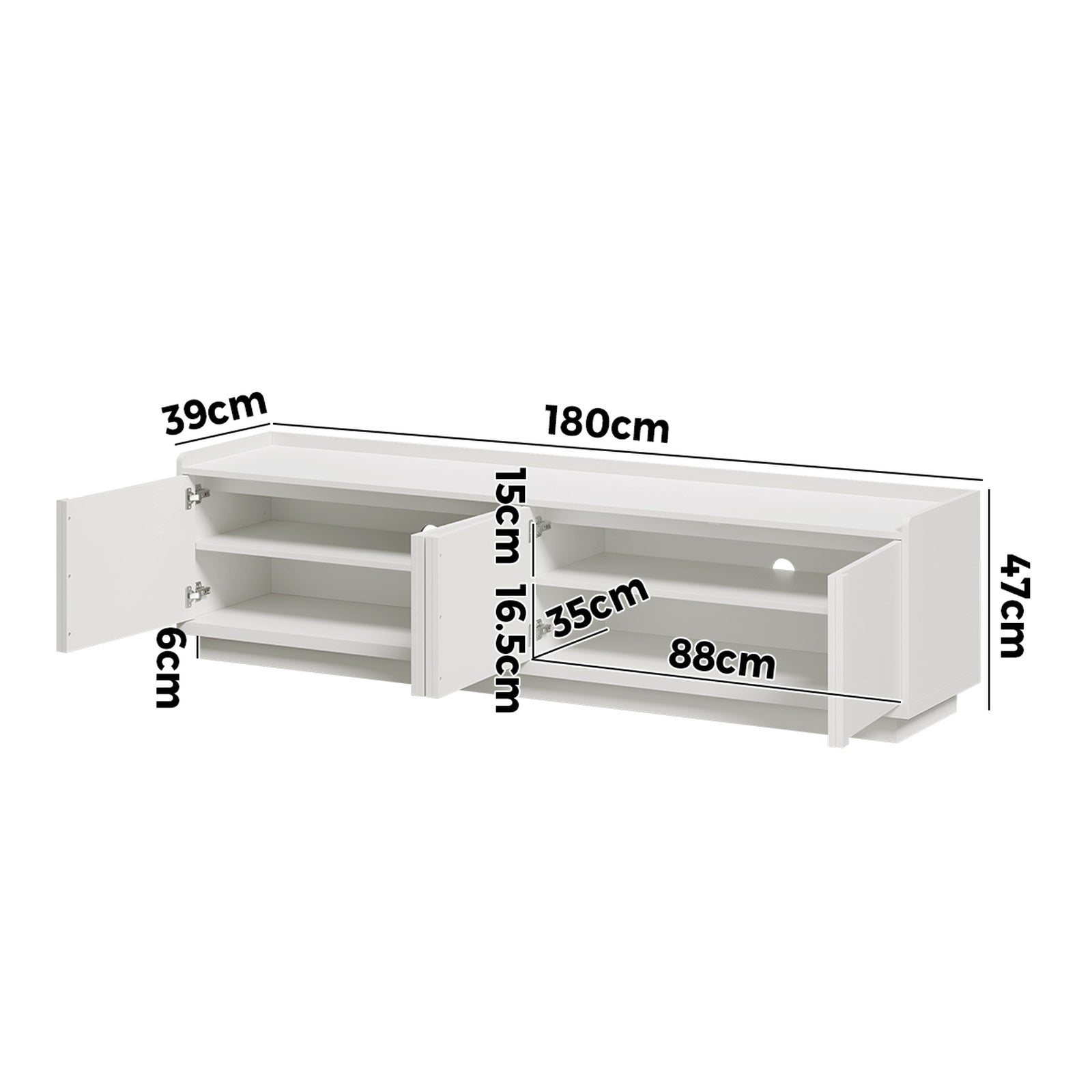 Oikiture 4 Door TV Cabinet 180cm Entertainment Unit Stand Storage Shelf White