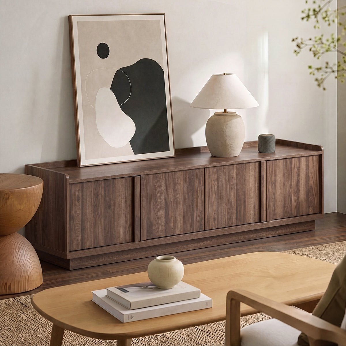 Oikiture 4 Door TV Cabinet 180cm Entertainment Unit Stand Storage Shelf Walnut