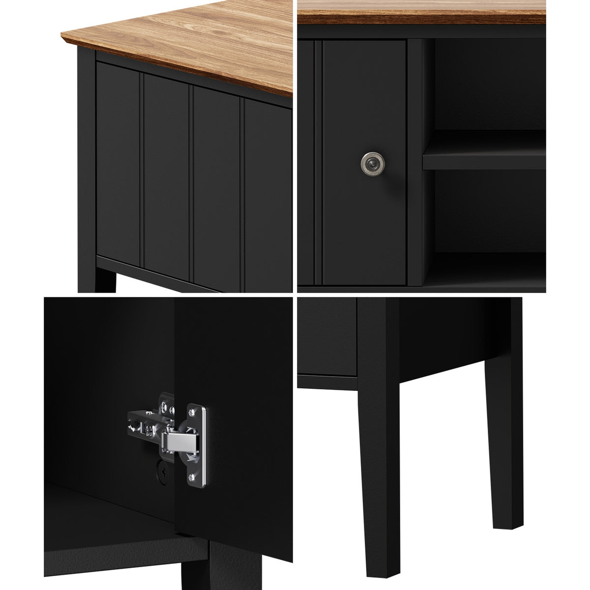 Oikiture TV Cabinet 150cm Entertainment Unit Stand Storage Shelves Black - Sunyee