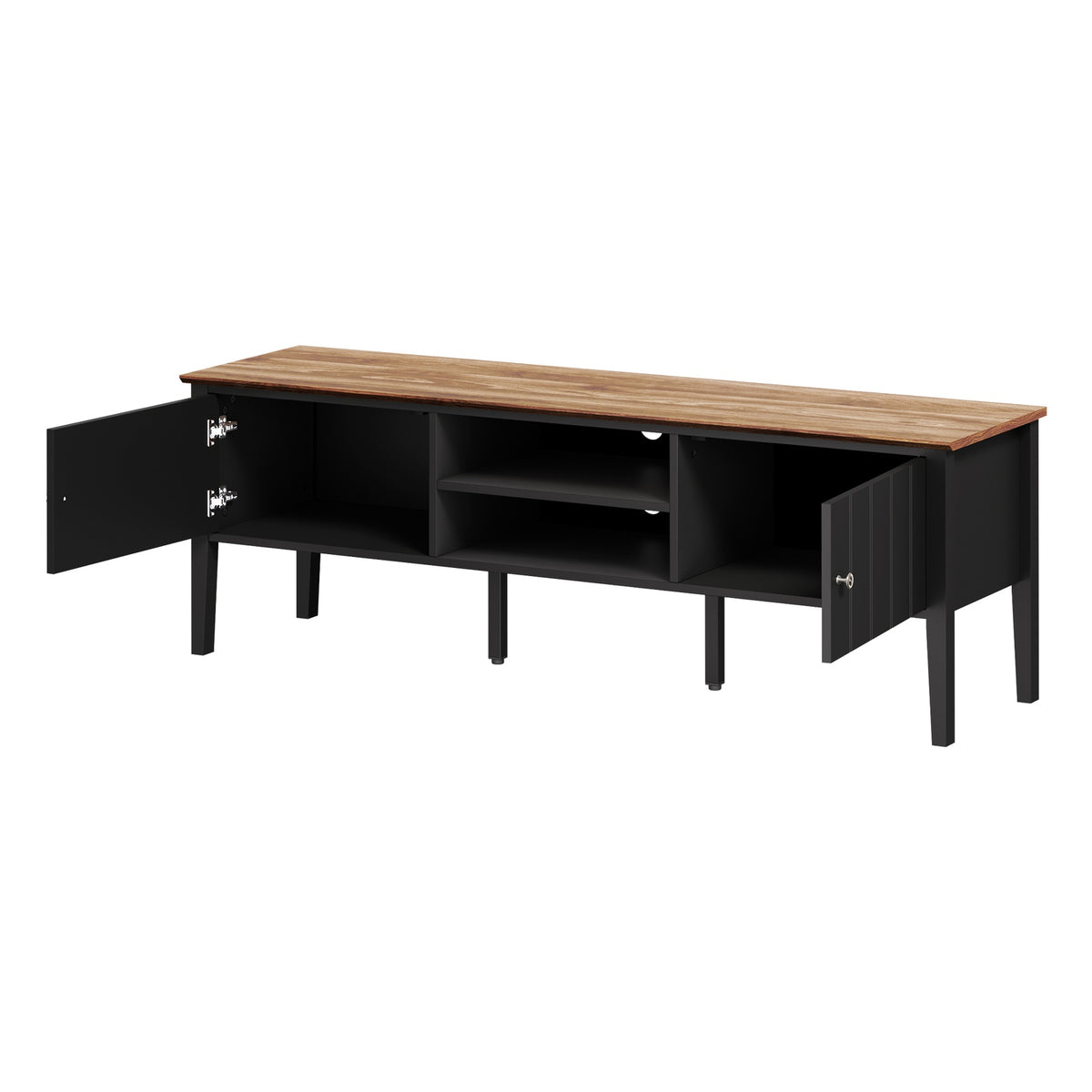Oikiture TV Cabinet 150cm Entertainment Unit Stand Storage Shelves Black - Sunyee