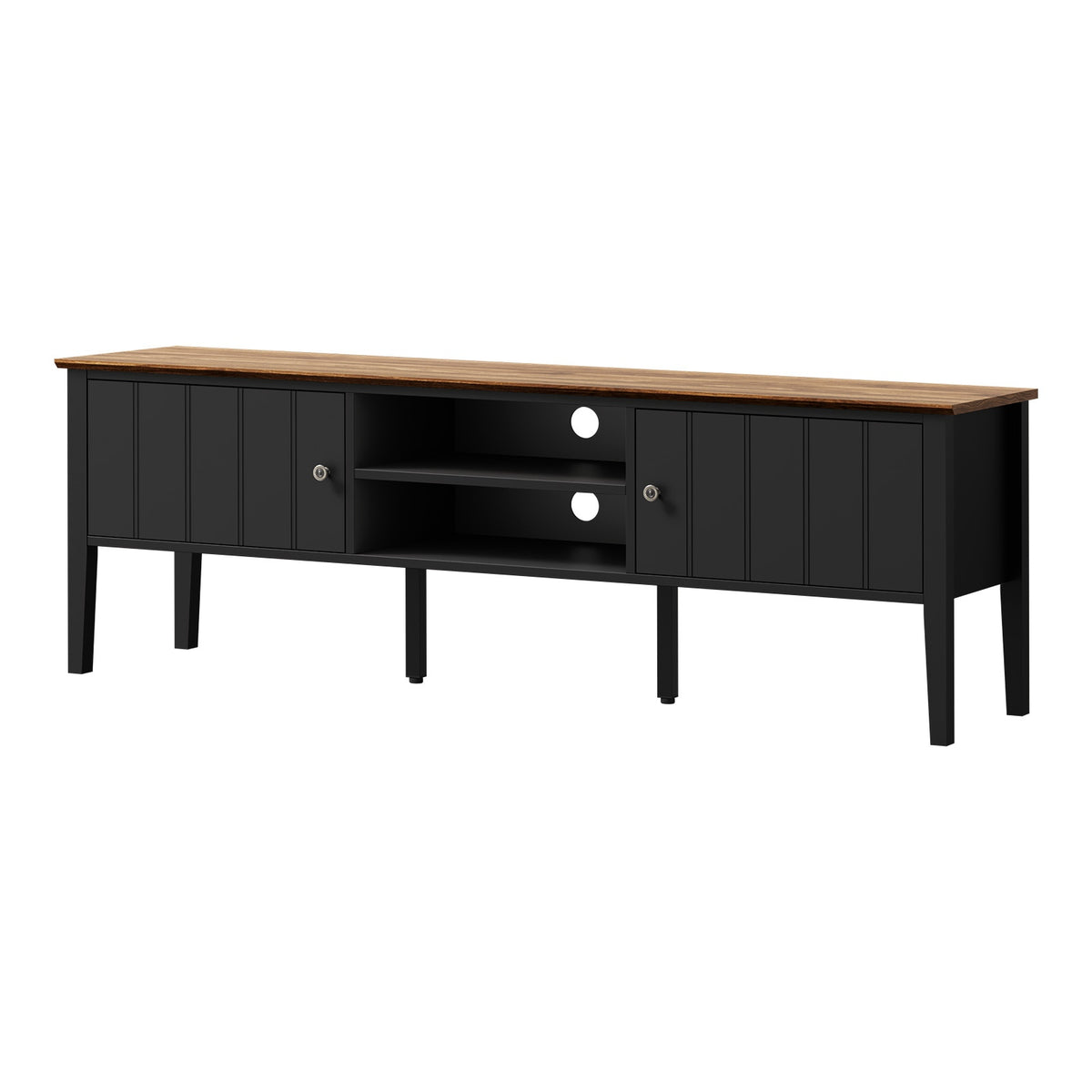 Oikiture TV Cabinet 150cm Entertainment Unit Stand Storage Shelves Black - Sunyee
