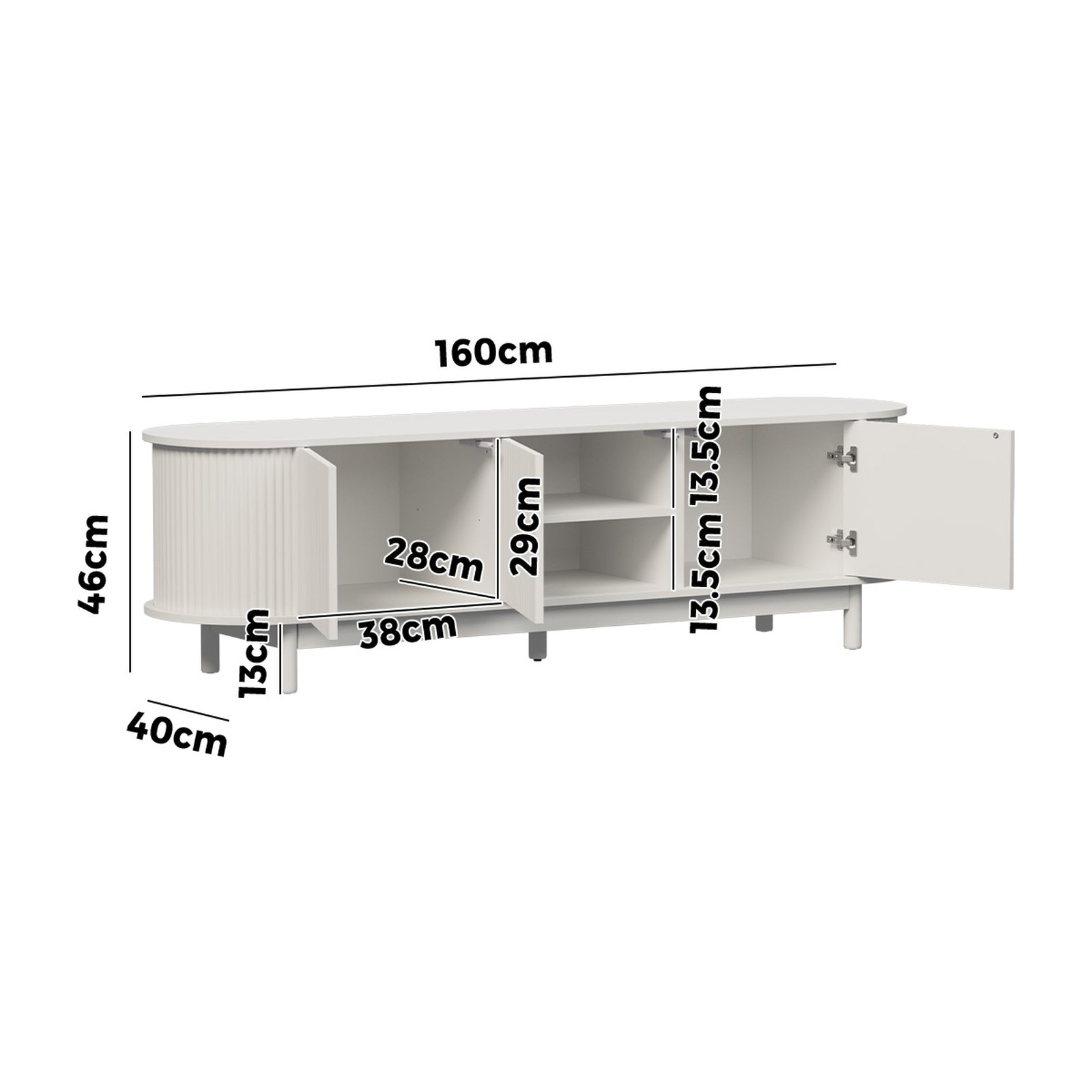 Oikiture TV Cabinet Entertainment Unit Stand 160cm Wooden Storage Shelf White