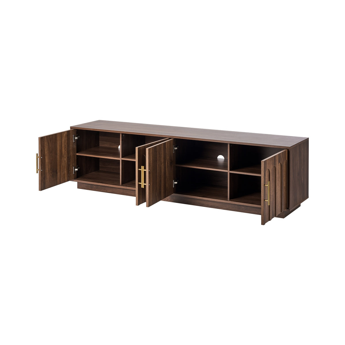 Oikiture TV Cabinet 180cm Entertainment Unit Stand Storage Shelves 4 Door Walnut