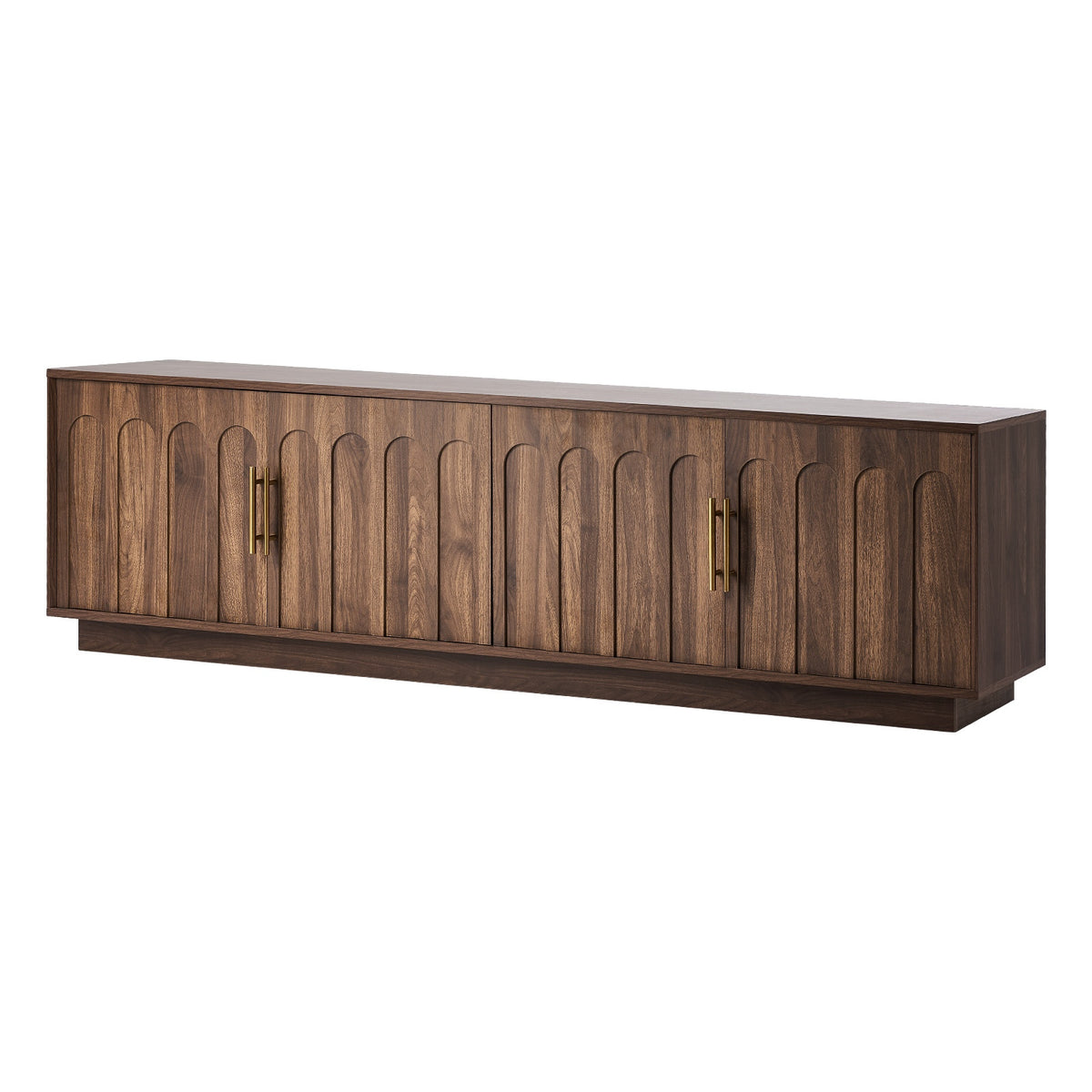 Oikiture TV Cabinet 180cm Entertainment Unit Stand Storage Shelves 4 Door Walnut