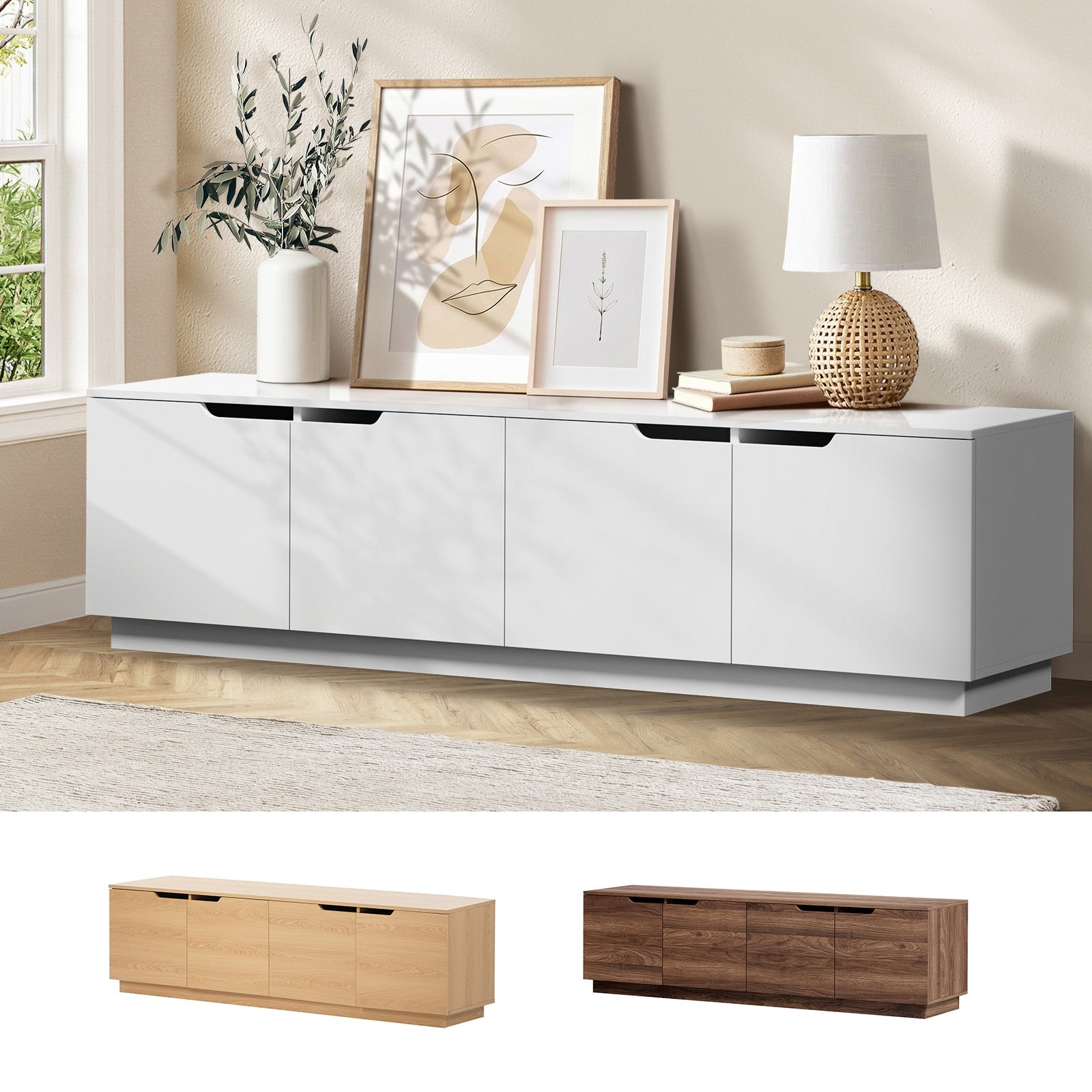 Oikiture Entertainment Unit TV Cabinet Stand 180cm Wooden Storage Shelves
