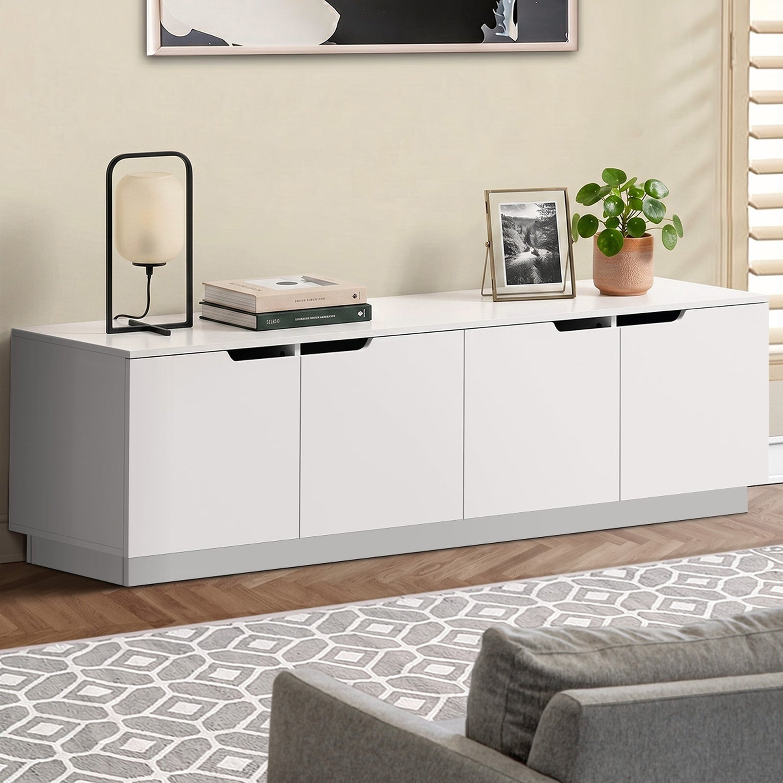 Oikiture Entertainment Unit TV Cabinet Stand 180cm Wooden Storage Shelves