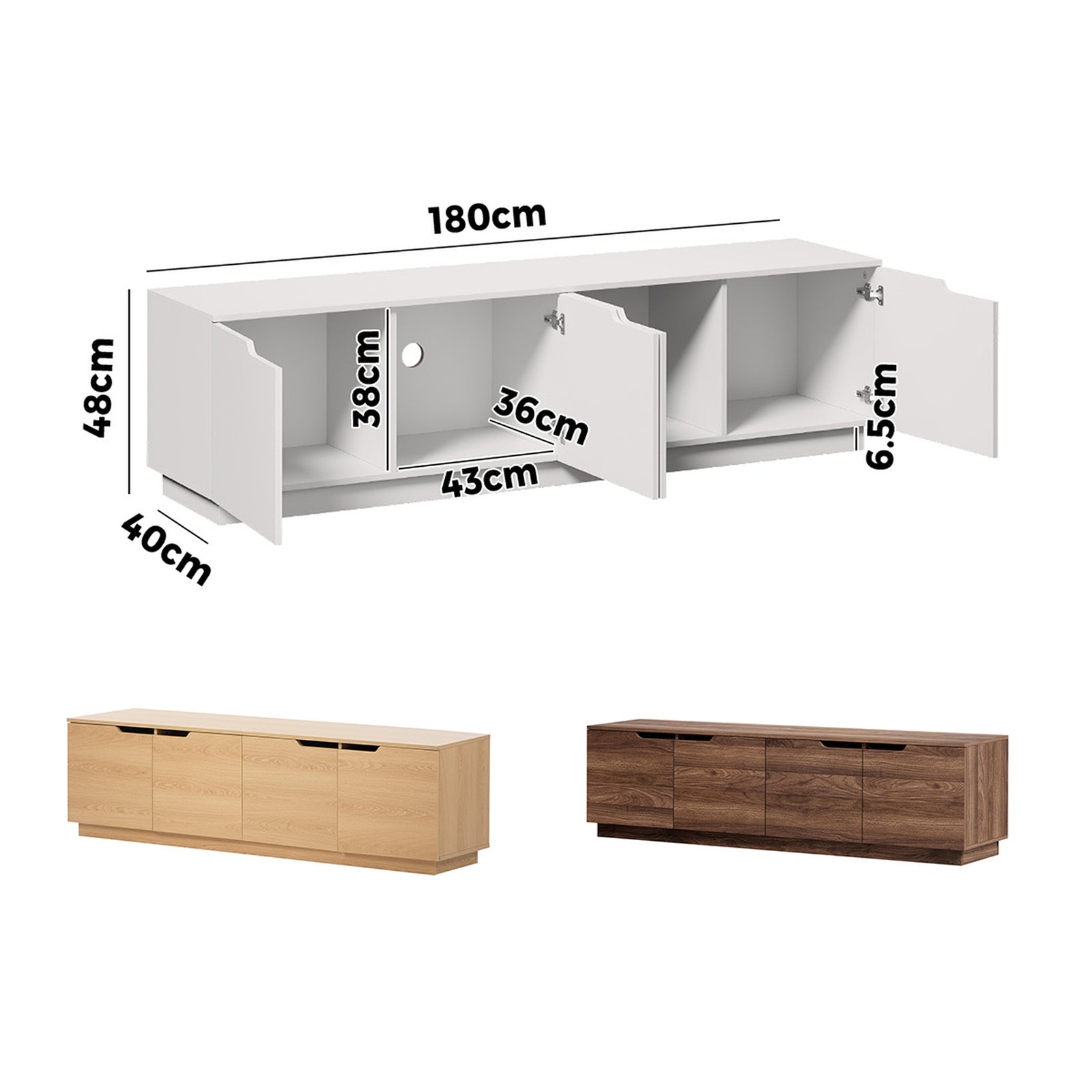 Oikiture Entertainment Unit TV Cabinet Stand 180cm Wooden Storage Shelves