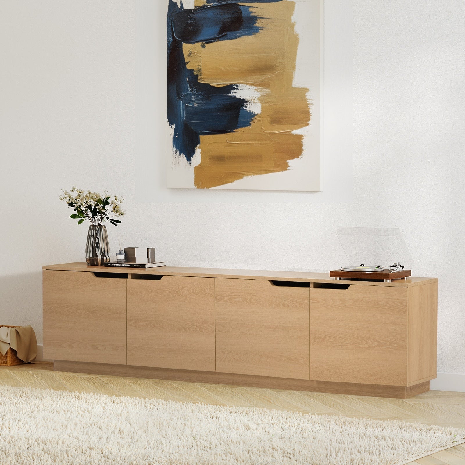 Oikiture Entertainment Unit TV Cabinet Stand 180cm Wooden Storage Shelves