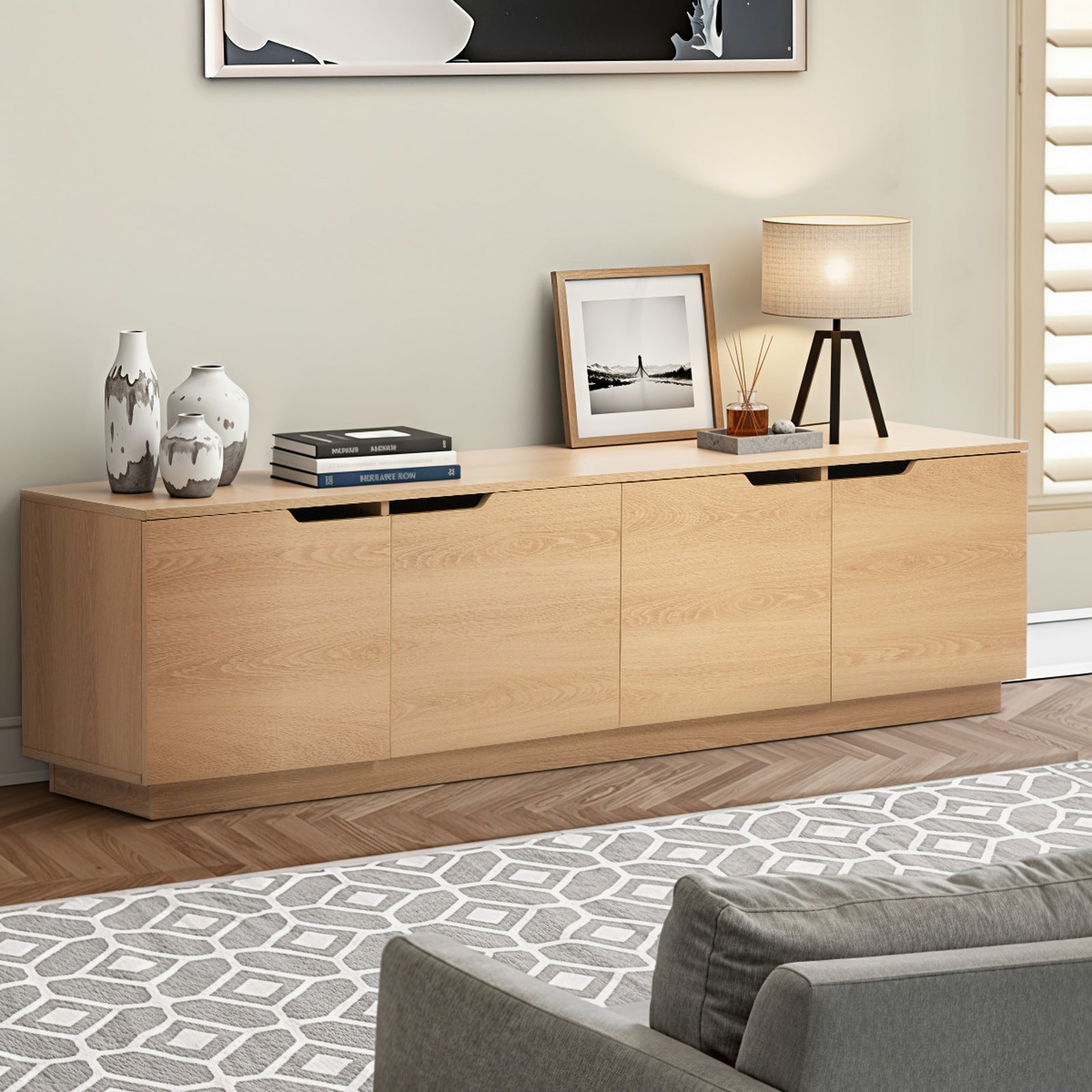 Oikiture TV Cabinet Entertainment Unit Stand Wooden Storage Shelf 180cm