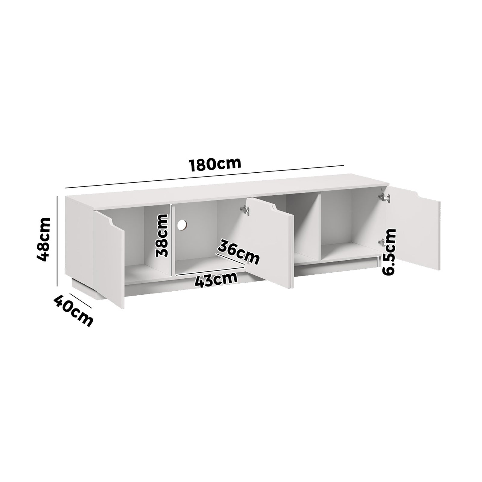 Oikiture TV Cabinet Entertainment Unit Stand Wooden Storage Shelf 180cm White