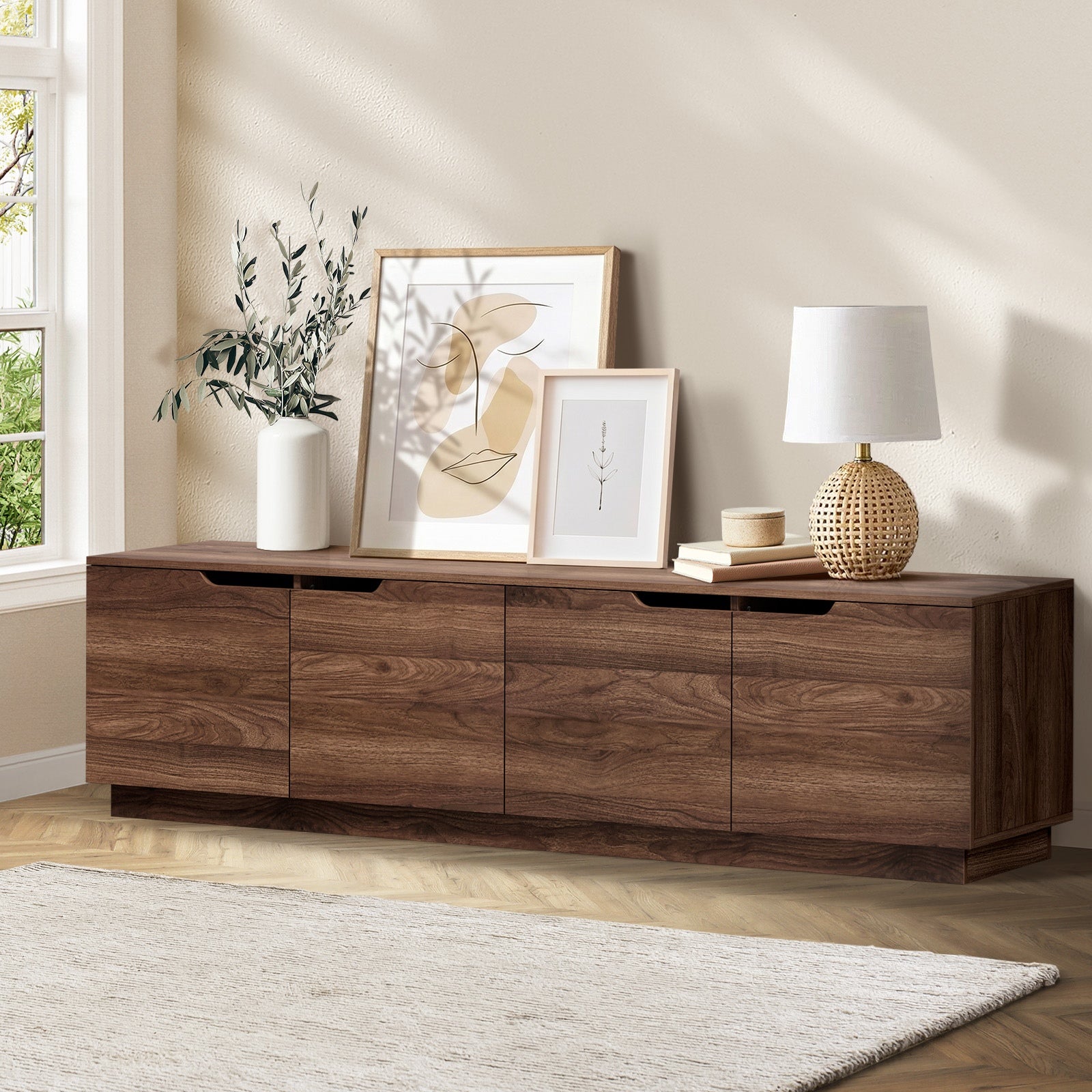 Oikiture Entertainment Unit TV Cabinet Stand 180cm Wooden Storage Shelves
