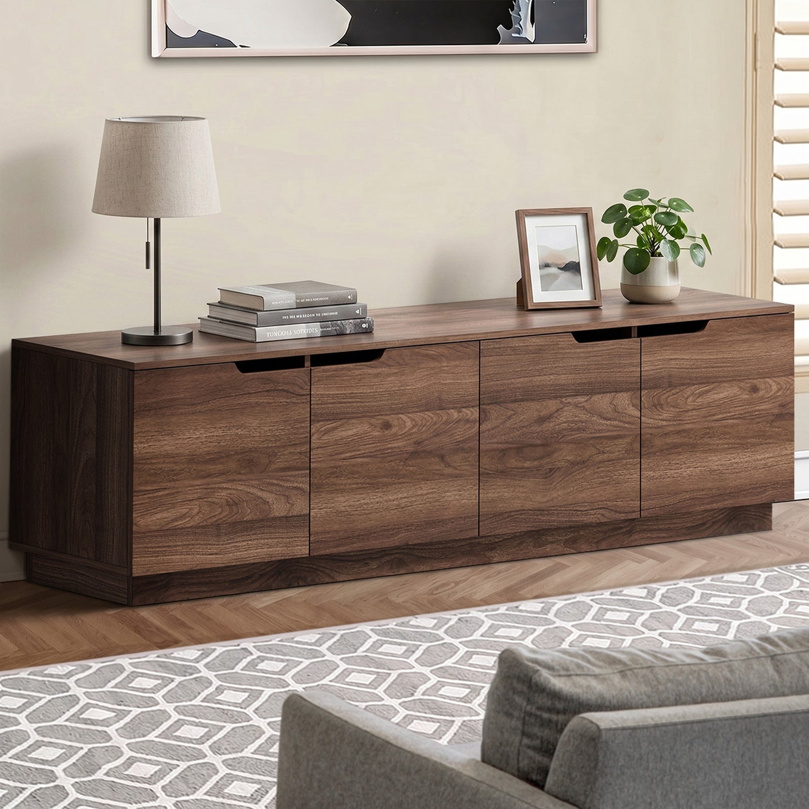 Oikiture TV Cabinet Entertainment Unit Stand Wooden Storage Shelf 180cm Walnut
