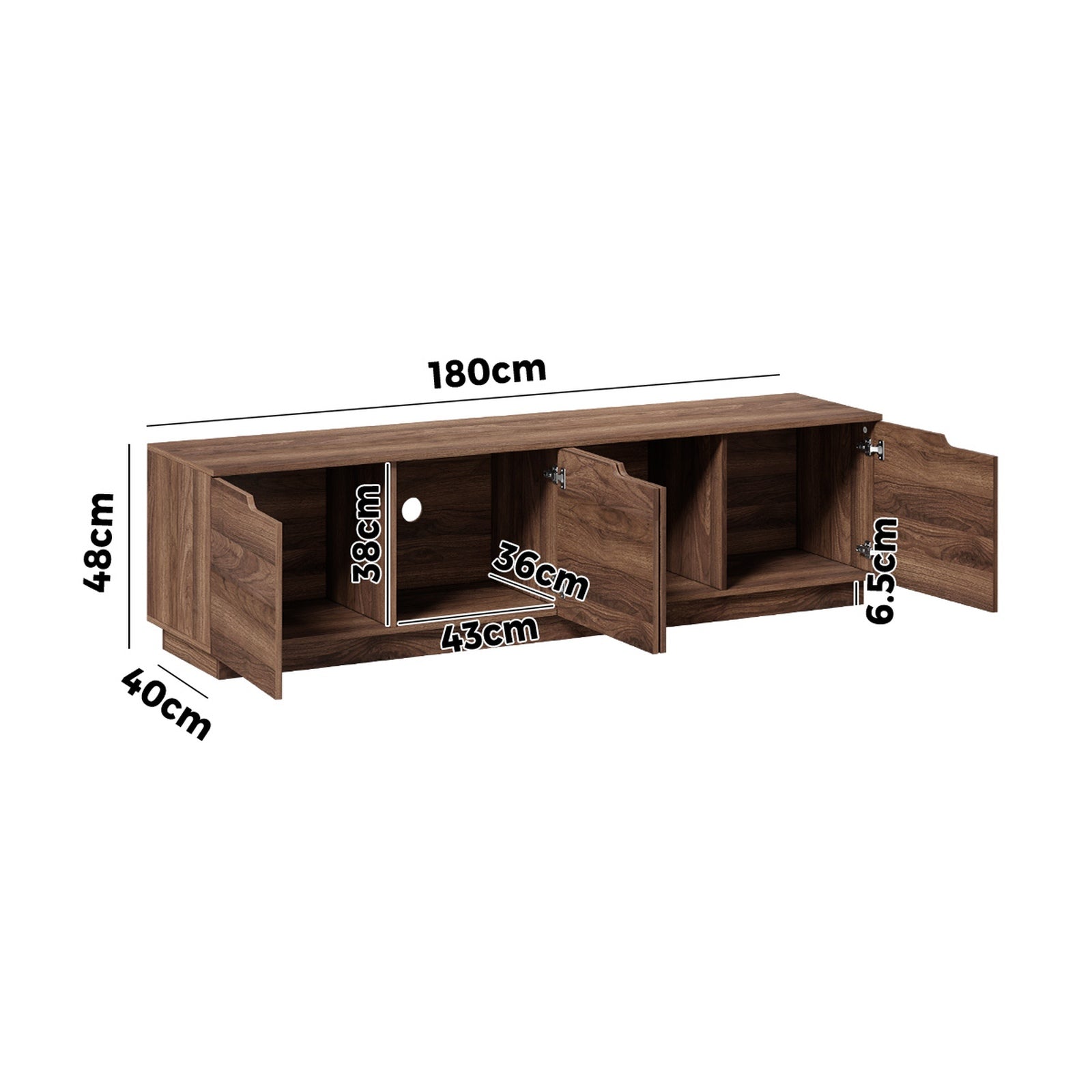 Oikiture TV Cabinet Entertainment Unit Stand Wooden Storage Shelf 180cm Walnut