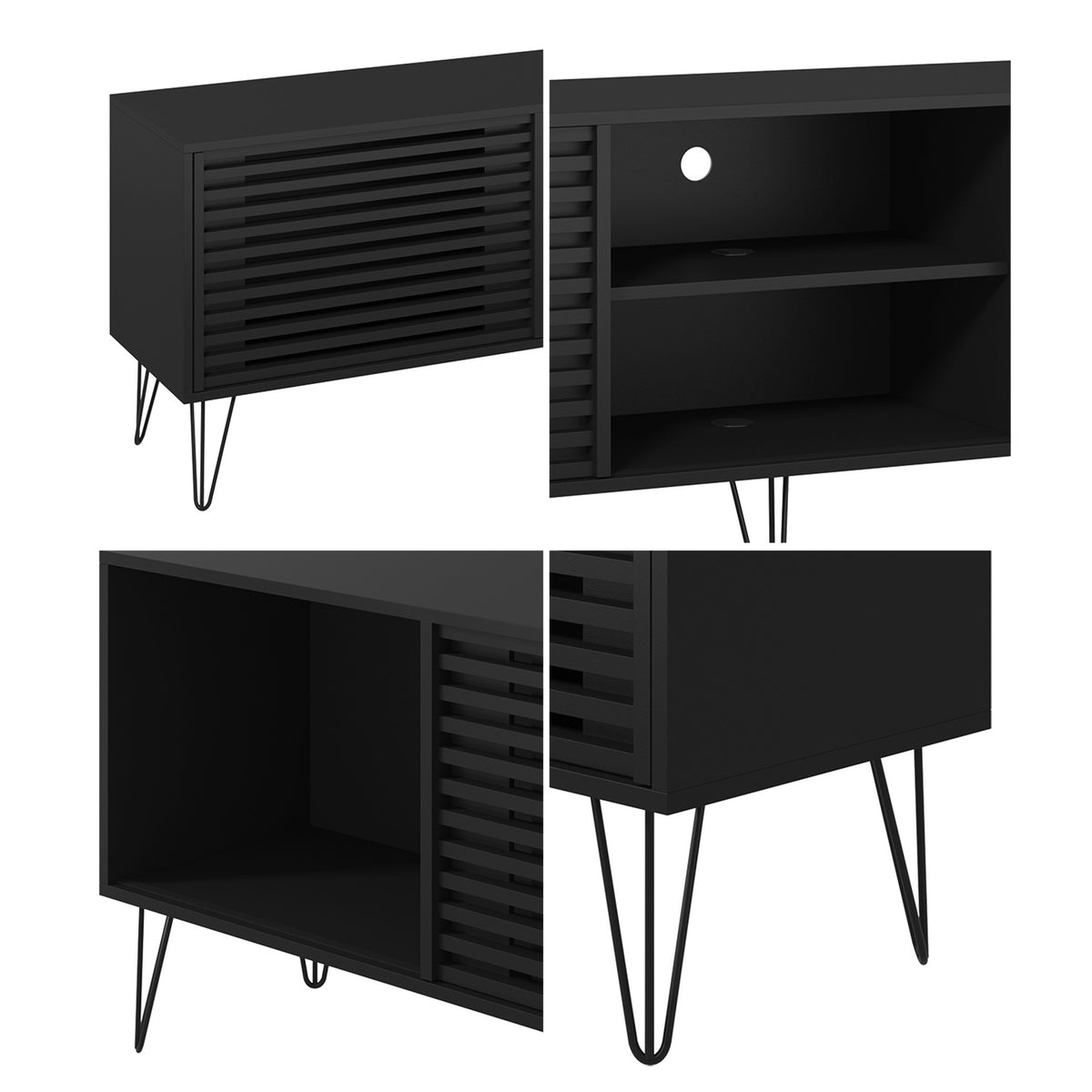 Oikiture TV Cabinet Entertainment Unit Stand Storage Sliding Door 180cm Black - Sunyee