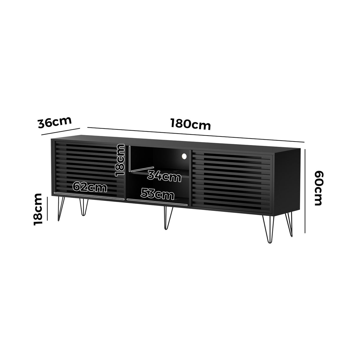 Oikiture TV Cabinet Entertainment Unit Stand Storage Sliding Door 180cm Black - Sunyee