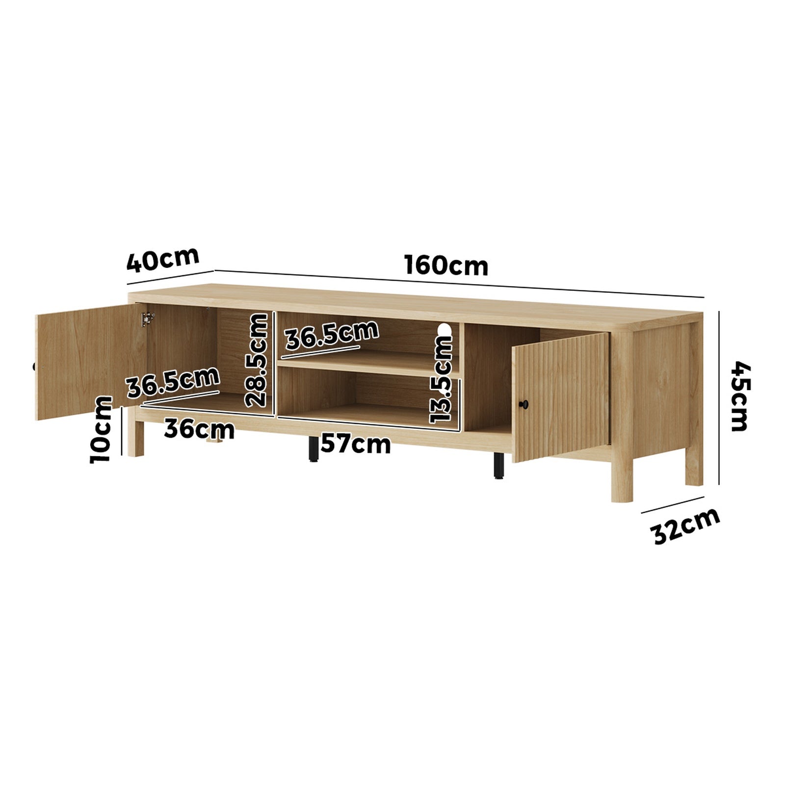 Oikiture TV Cabinet Entertainment Unit Stand Storage Shelves 160cm Natural