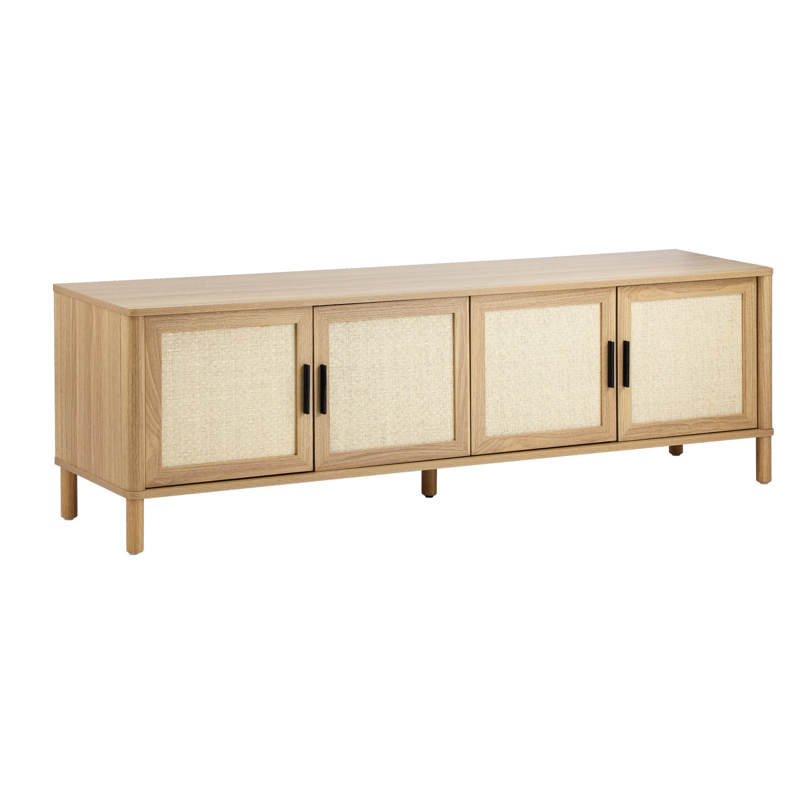 Oikiture TV Cabinet Entertainment Unit Stand 160cm Storage Rattan Doors Natural - Sunyee