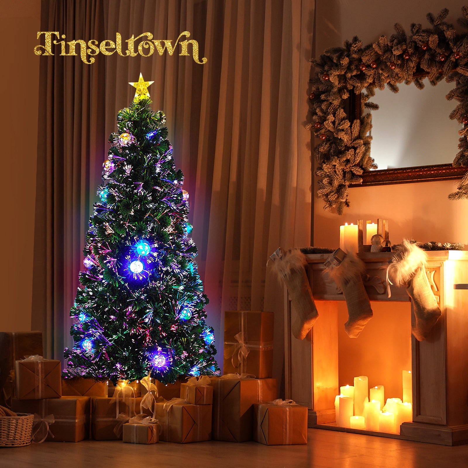 Tinseltown LED Christmas Tree 1.8M 6FT Fibre-optics Xmas Trees with Flash Lights - Sunyee
