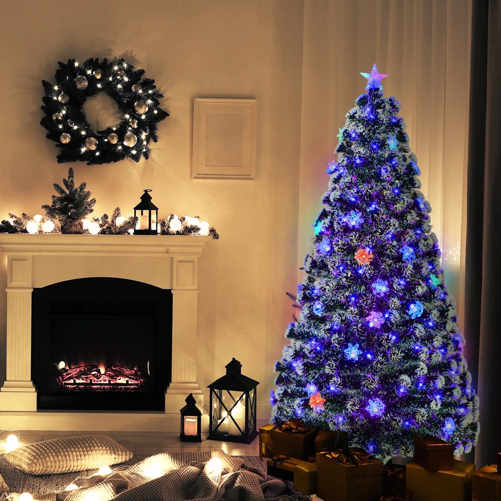 Tinseltown Christmas Tree 1.8M 6FT Snowflakes Xmas Decorations Green with LED lights - Sunyee