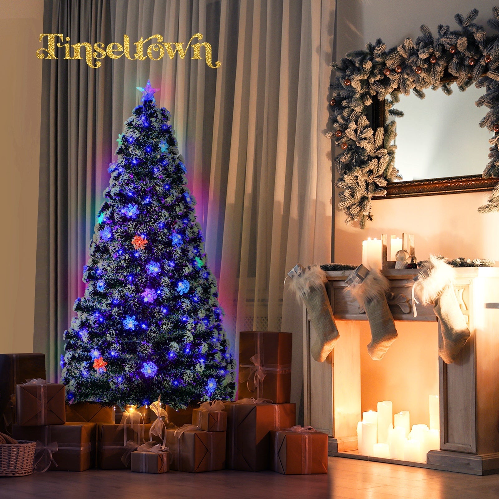 Tinseltown Christmas Tree 1.8M 6FT Snowflakes Xmas Decorations Green with LED lights - Sunyee