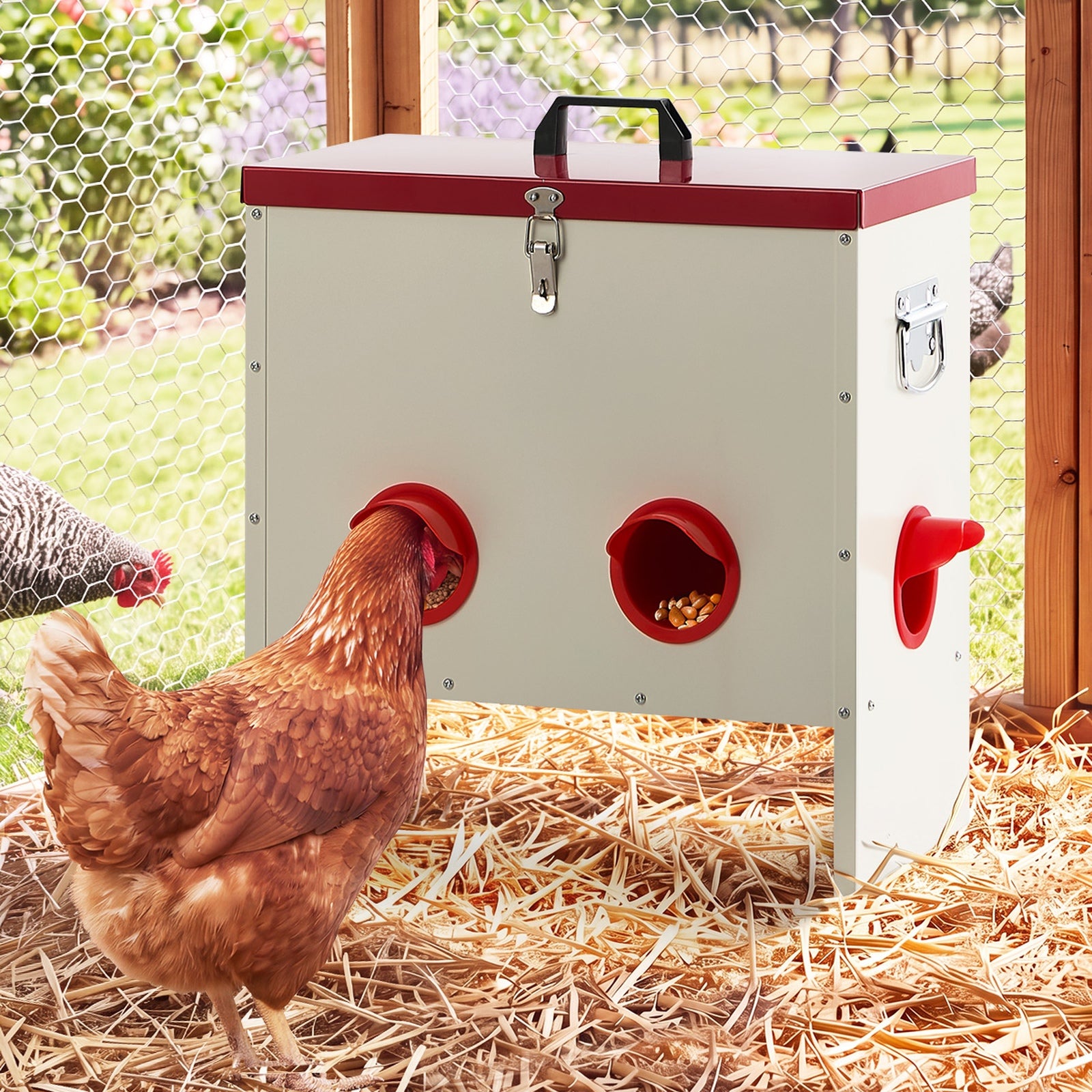Alopet 50 Lbs Galvanized Chicken Feeder Trough with Legs Plastic Dividers