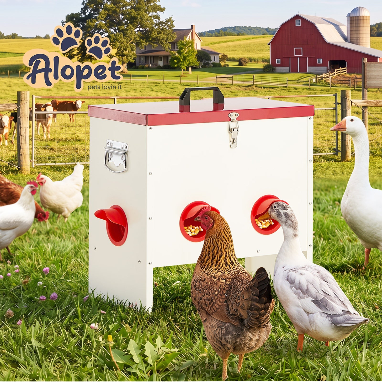 Alopet 50 Lbs Galvanized Chicken Feeder Trough with Legs Plastic Dividers
