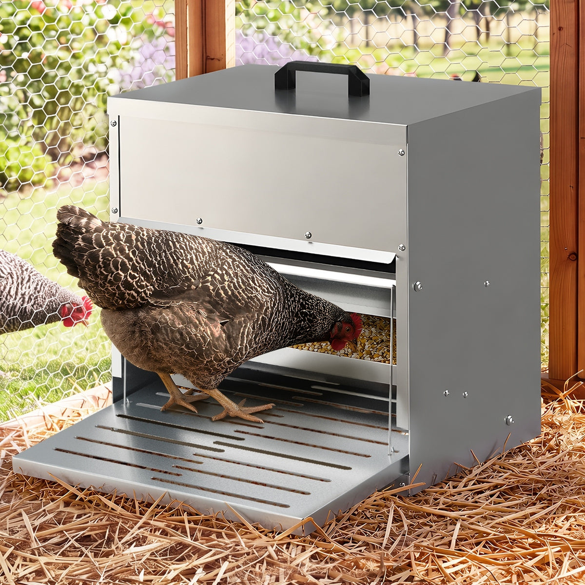 Alopet Automatic Chicken Feeder Auto Coop Chick Treadle Self Opening 10kg