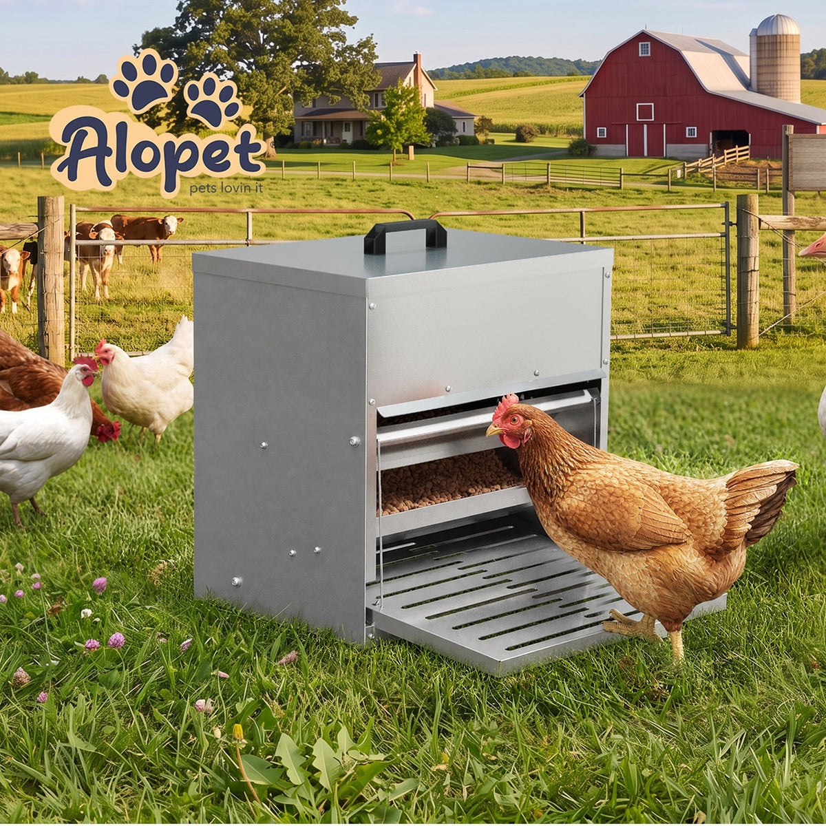 Alopet Automatic Chicken Feeder Auto Coop Chick Treadle Self Opening 10kg