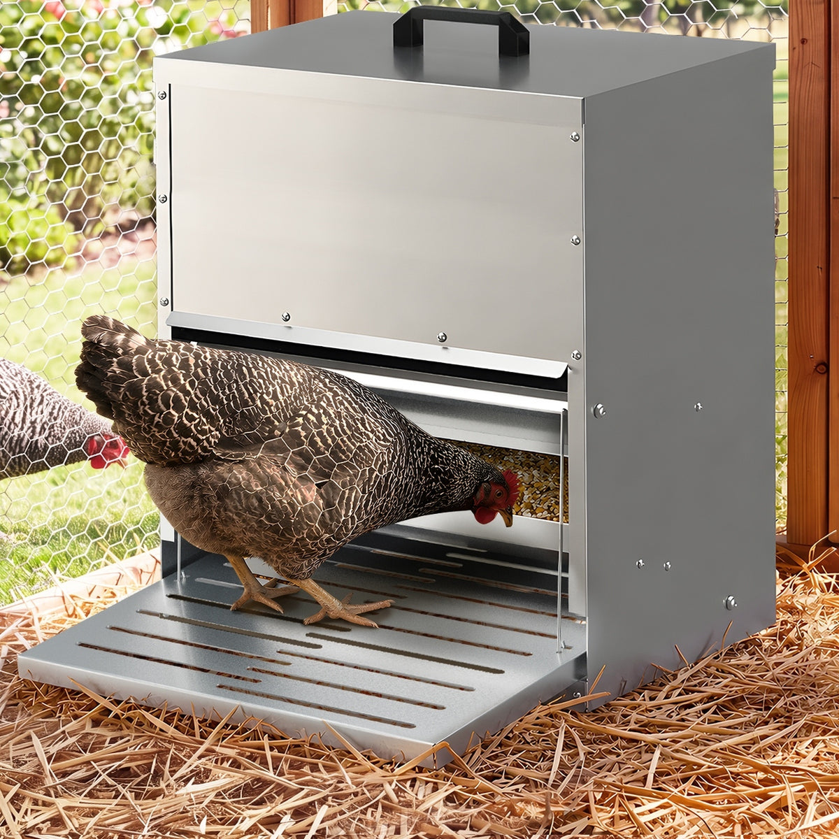 Alopet Automatic Chicken Feeder Auto Coop Chick Treadle Self Opening 15kg
