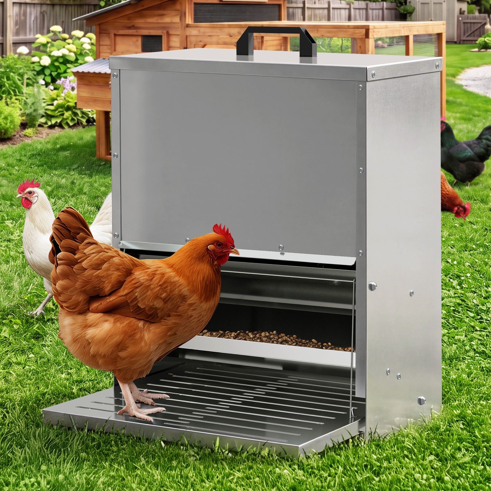 Alopet Automatic Chicken Feeder Auto Coop Chick Treadle Self Opening 15kg