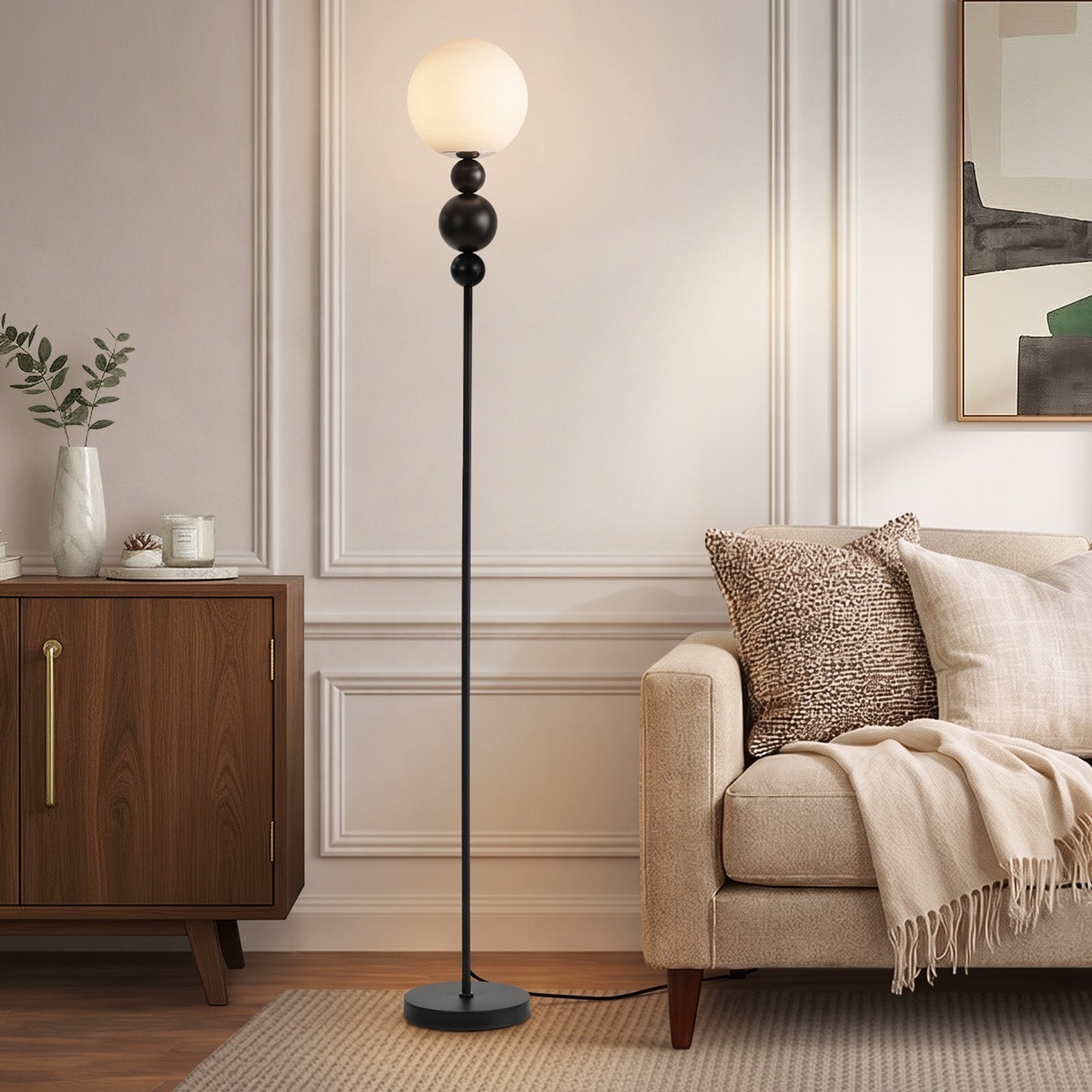 Oikiture Floor Lamp Standing Lamp Globe  Shade Black Metal