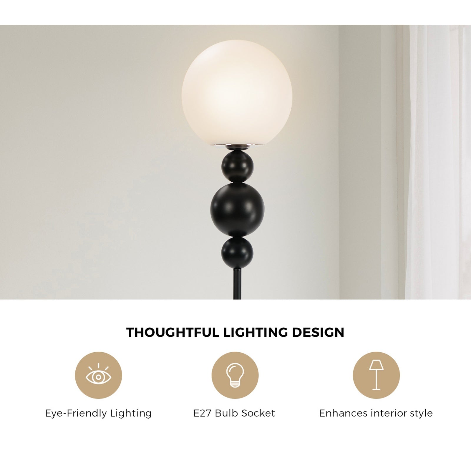 Oikiture Floor Lamp Standing Lamp Globe  Shade Black Metal