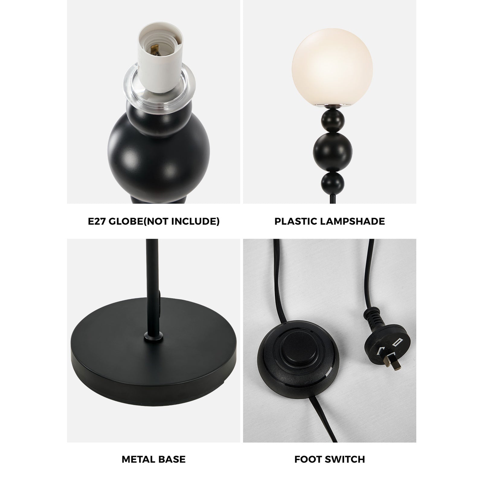 Oikiture Floor Lamp Standing Lamp Globe  Shade Black Metal
