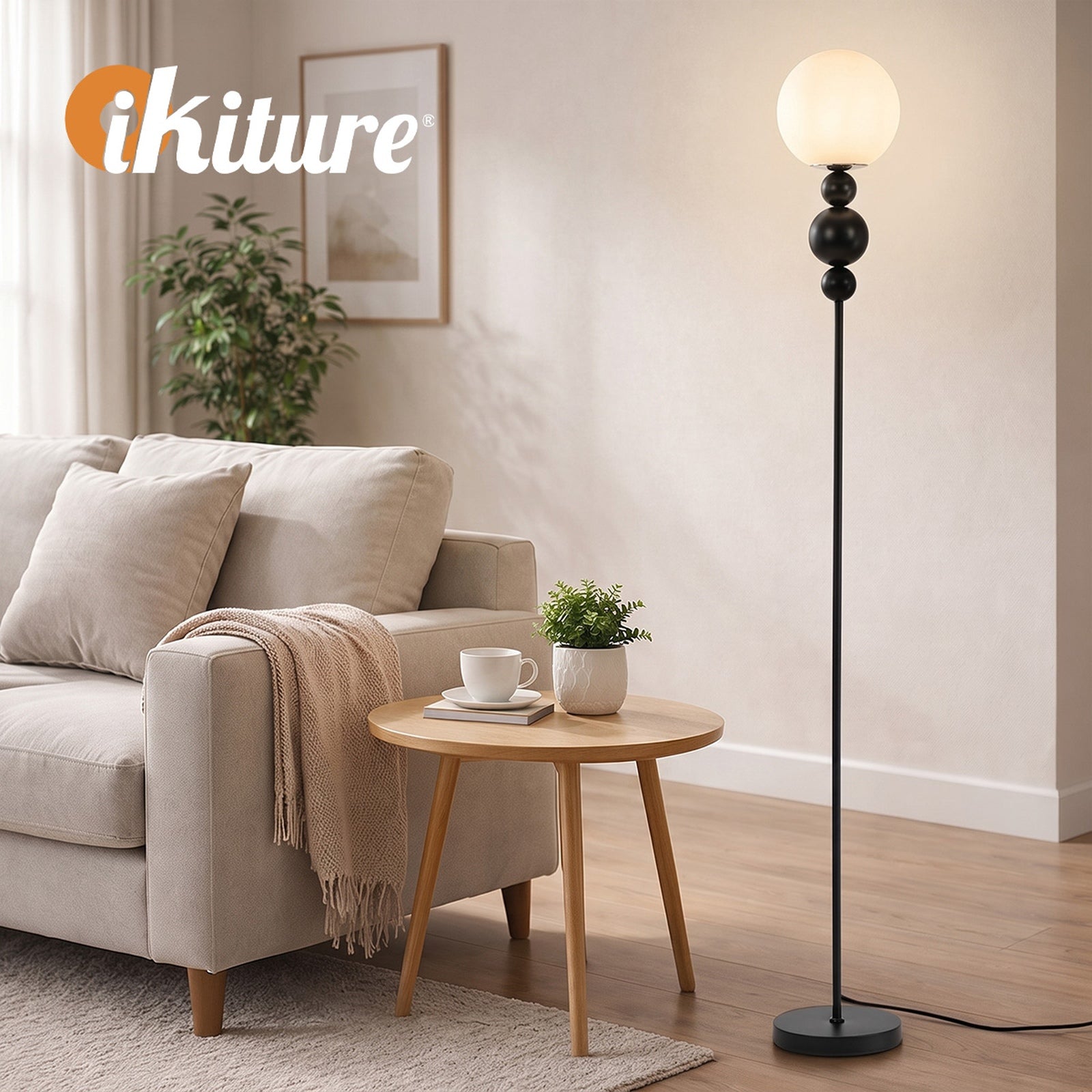 Oikiture Floor Lamp Standing Lamp Globe  Shade Black Metal