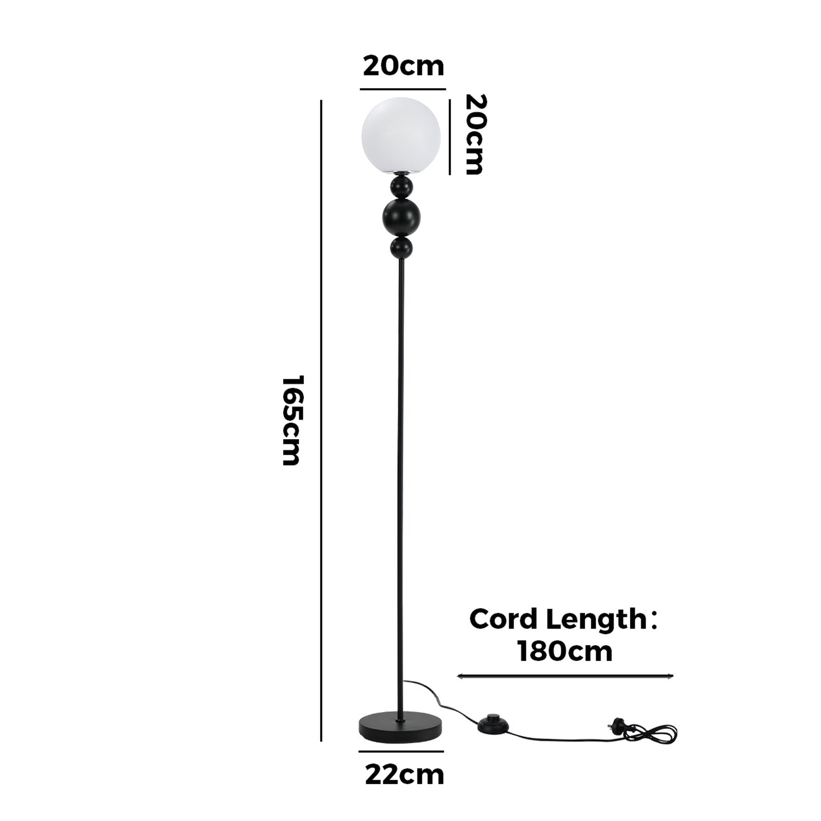 Oikiture Floor Lamp Standing Lamp Globe  Shade Black Metal