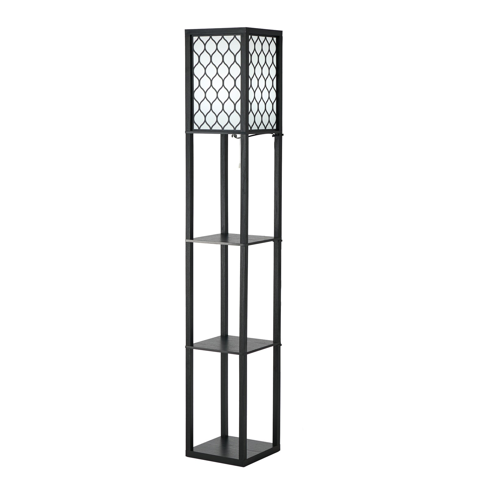 Oikiture Column Floor Lamps Freestanding Metal Lamp Fabric Shade 3-tier Shelves