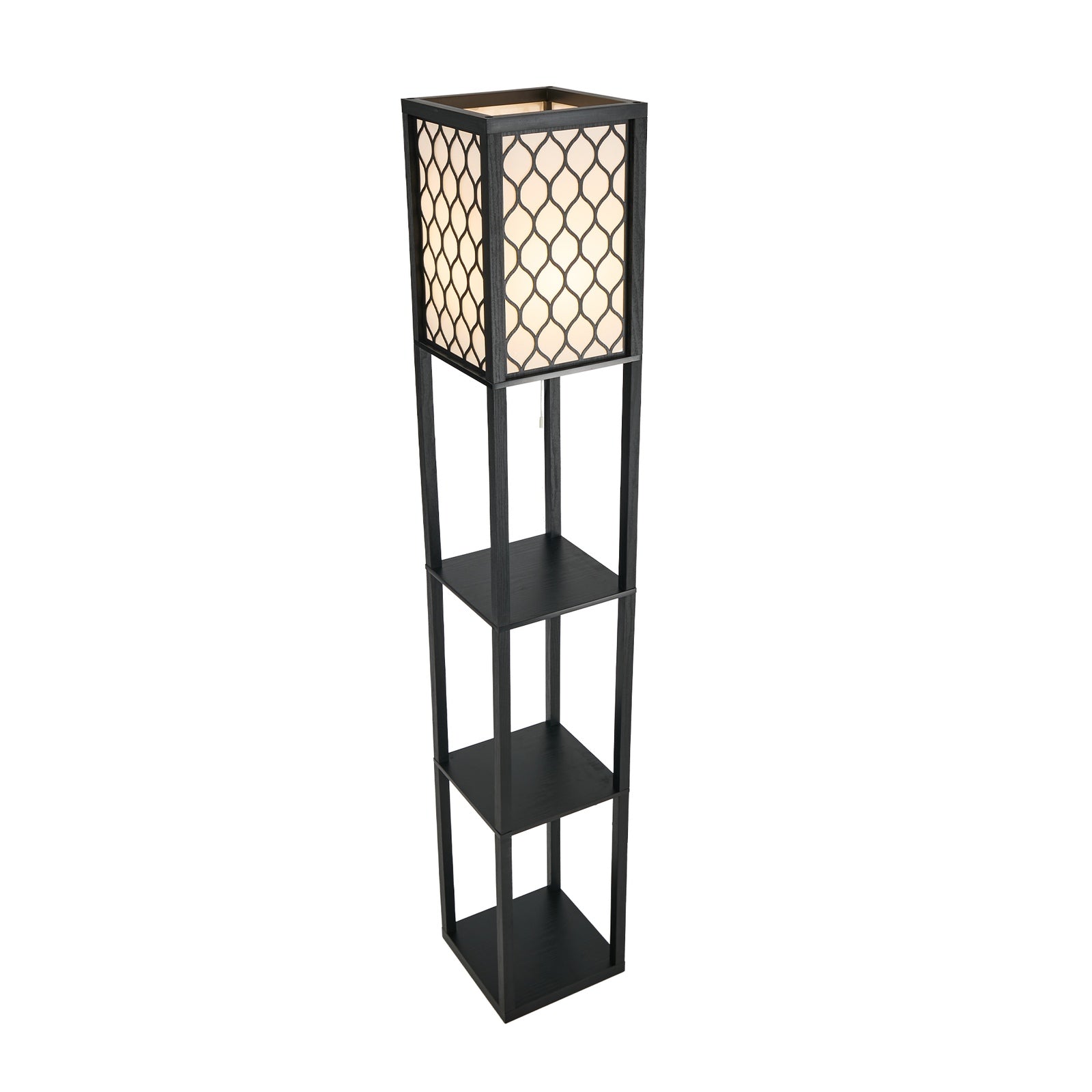 Oikiture Column Floor Lamps Freestanding Metal Lamp Fabric Shade 3-tier Shelves