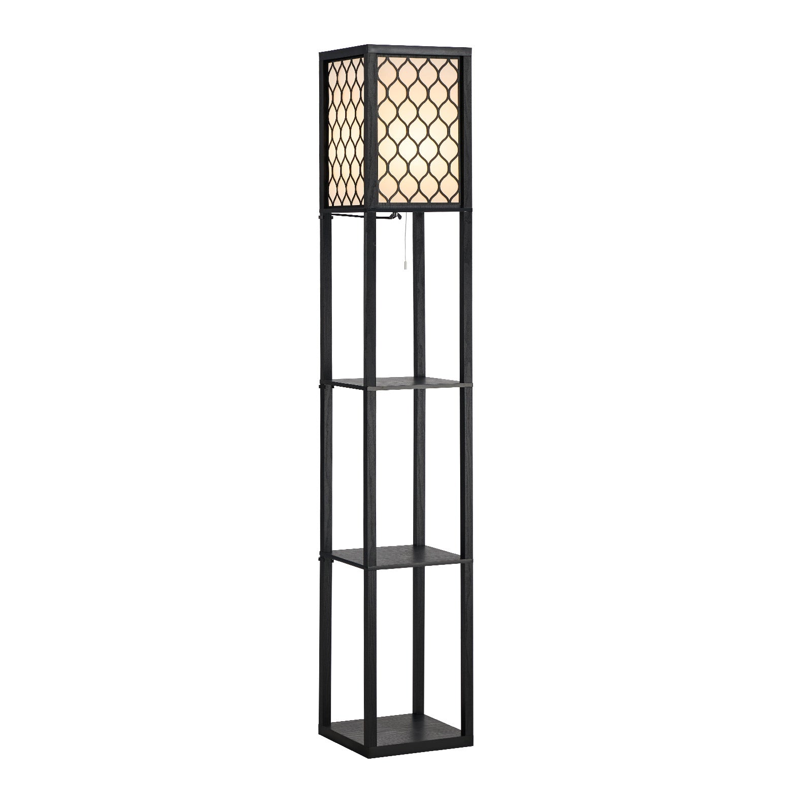 Oikiture Column Floor Lamps Freestanding Metal Lamp Fabric Shade 3-tier Shelves