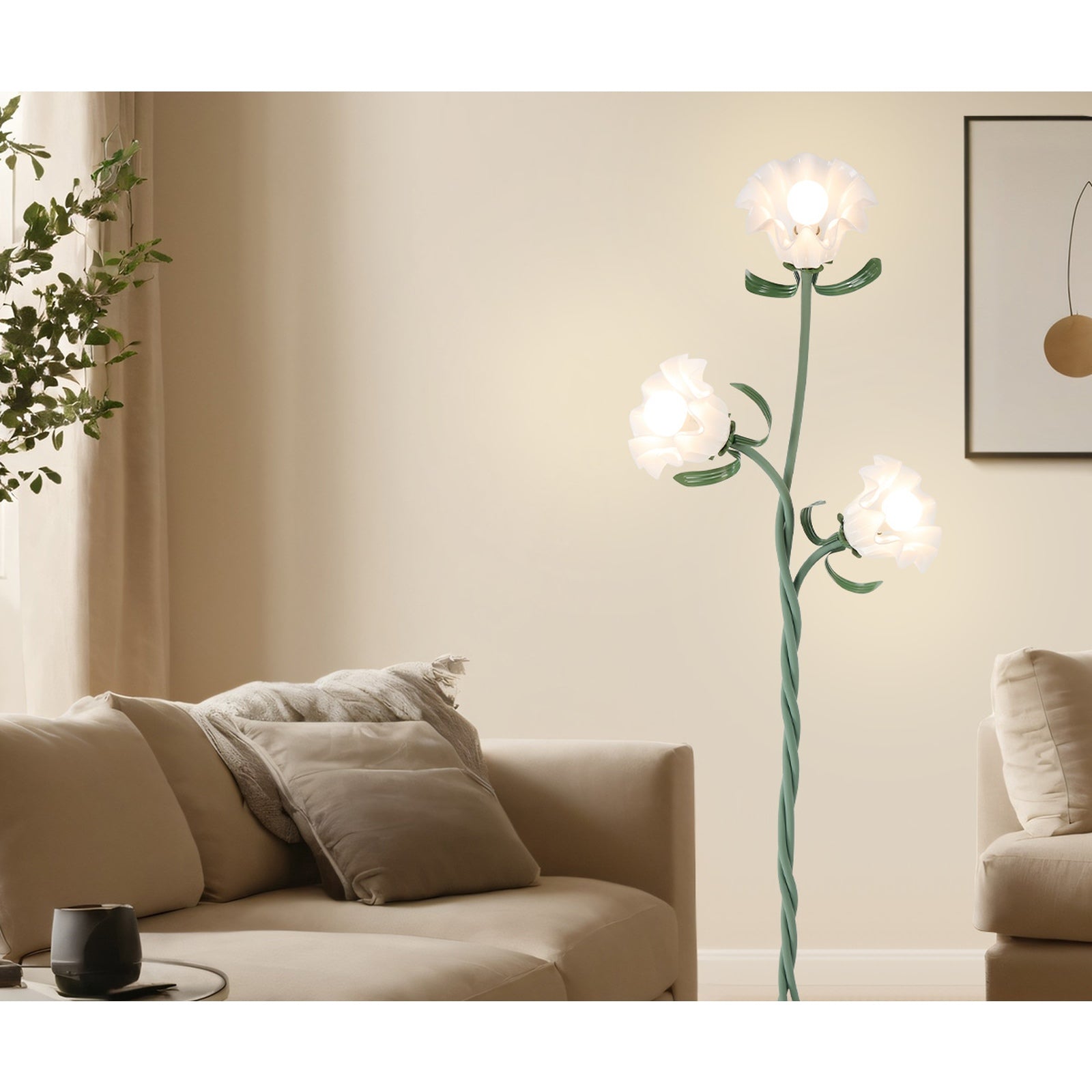 Oikiture 3-light Floor Lamps Freestanding Metal Lamp Acrylic Shade