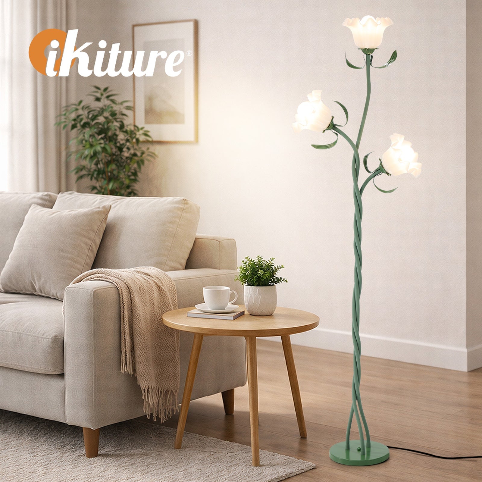Oikiture 3-light Floor Lamps Freestanding Metal Lamp Acrylic Shade