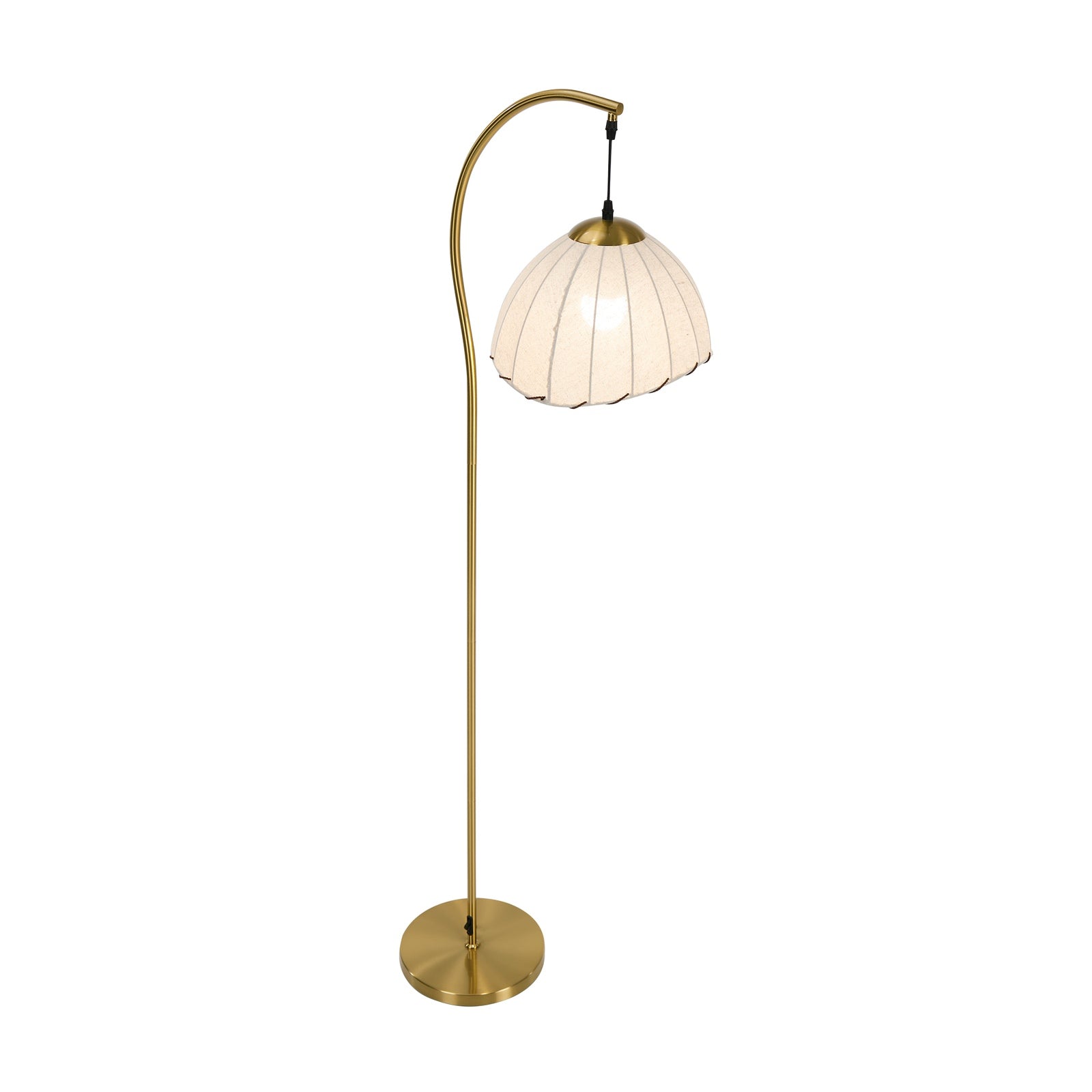 Oikiture Retro Floor Lamps Standing Lamp Fabric Shape Metal Frame Golden