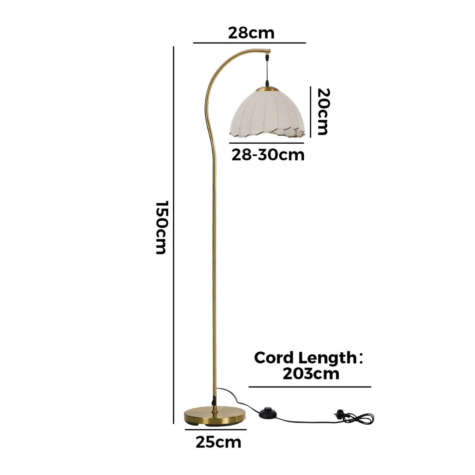 Oikiture Retro Floor Lamps Standing Lamp Fabric Shape Metal Frame Golden