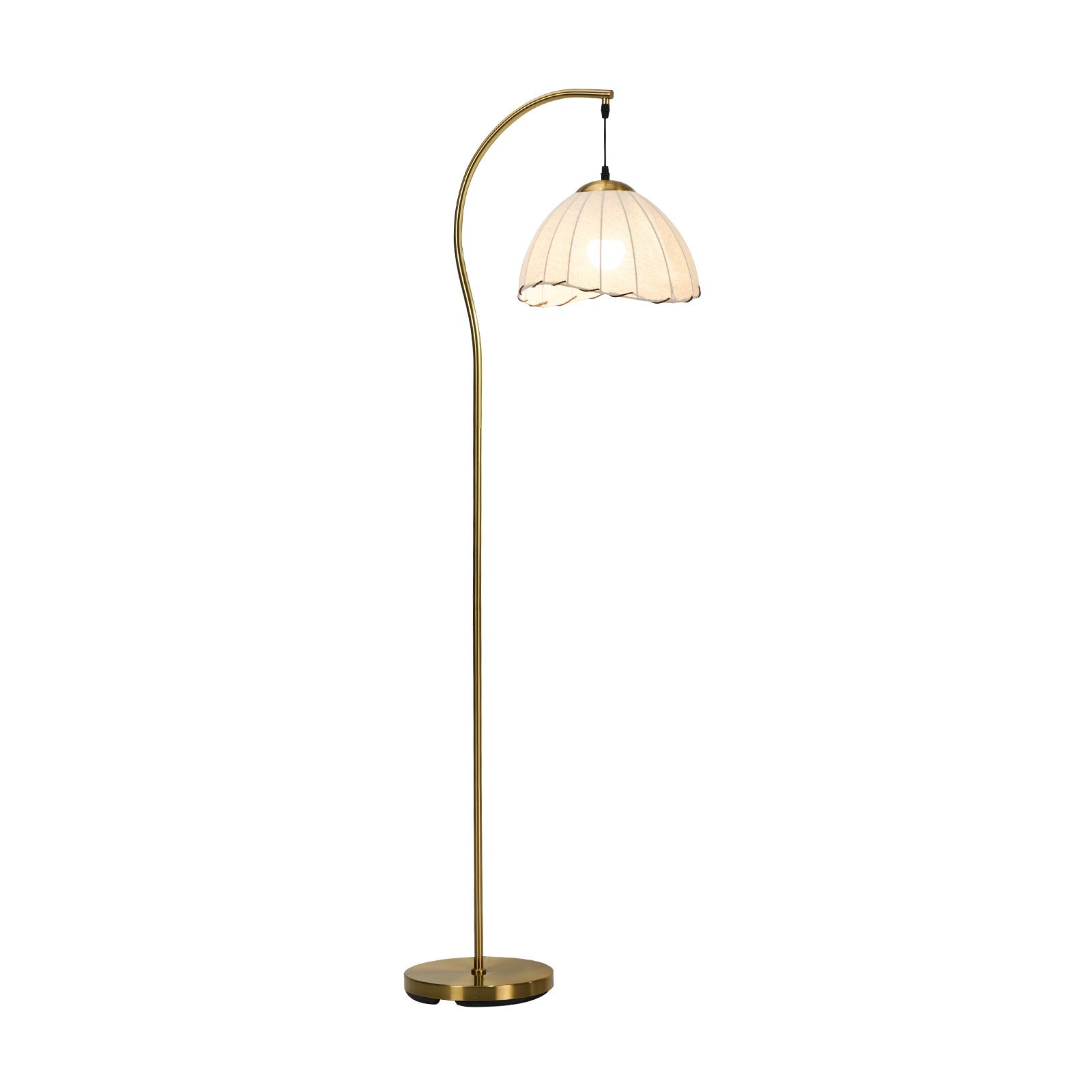 Oikiture Retro Floor Lamps Standing Lamp Fabric Shape Metal Frame Golden
