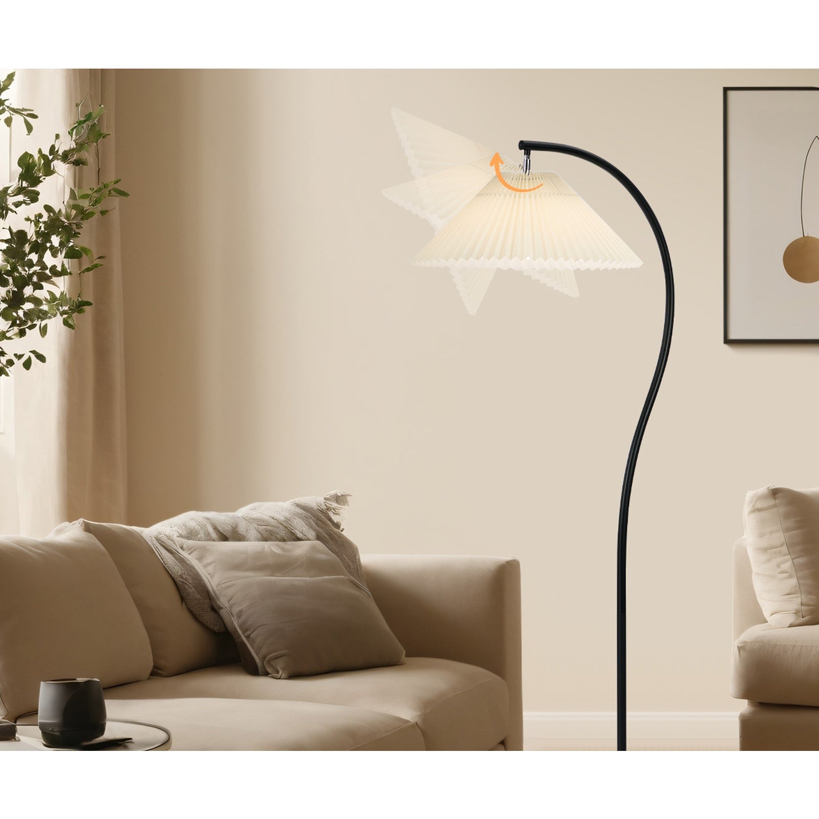 Oikiture Floor Lamp Standing Lamp Pleated Shade Metal Reading Lamp Black