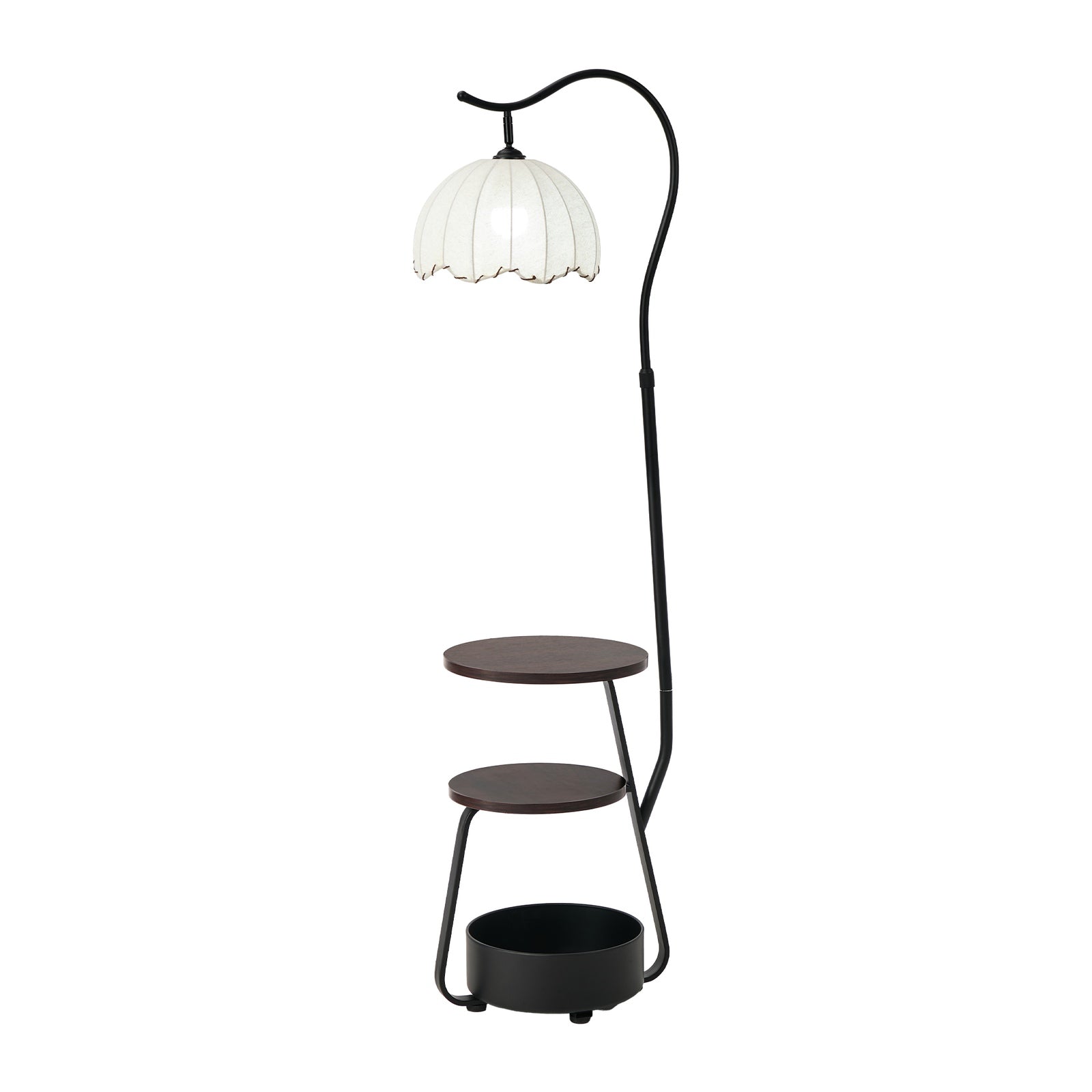 Oikiture Metal Floor Lamps Freestanding Reading Lamp Fabric Shade w/Side Table