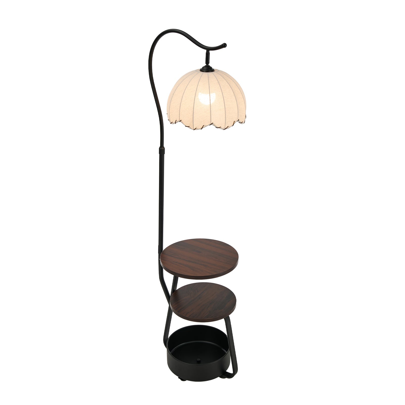 Oikiture Metal Floor Lamps Freestanding Reading Lamp Fabric Shade w/Side Table
