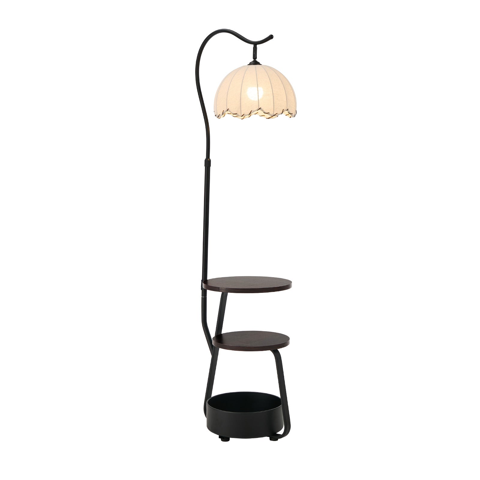 Oikiture Metal Floor Lamps Freestanding Reading Lamp Fabric Shade w/Side Table